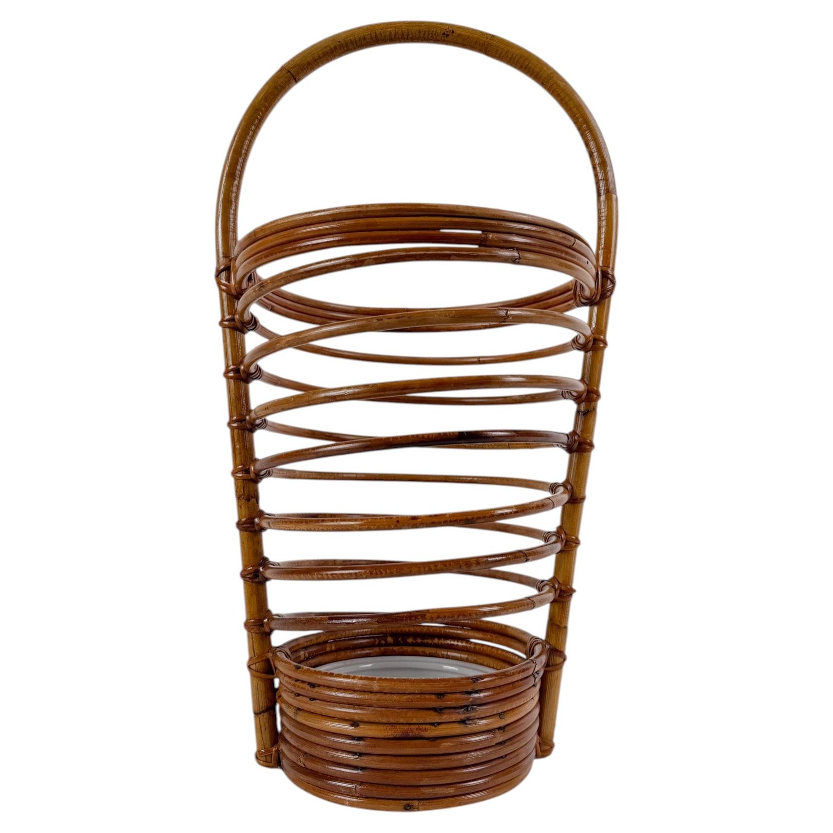 1960s Italian Mid-Century Modern Rattan Umbrella Stand Attributed to Tito Agnoli