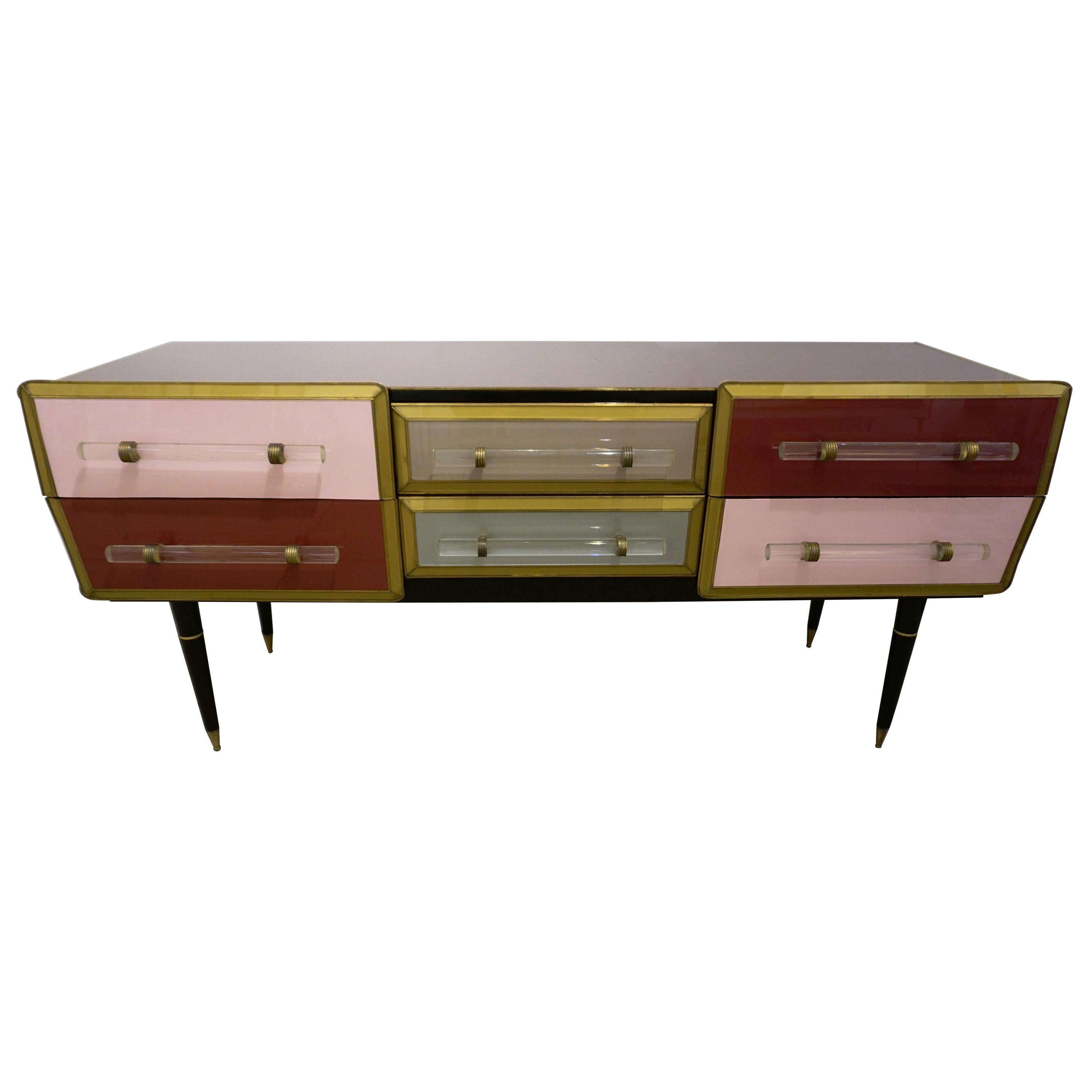 1960s Italian Mid-Century Modern Rose Pink Gray Wine Gold Sideboard / Console