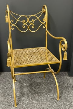 1960s Italian Mid-Century Regency Style Gilt Metal Rope & Tassel Chair