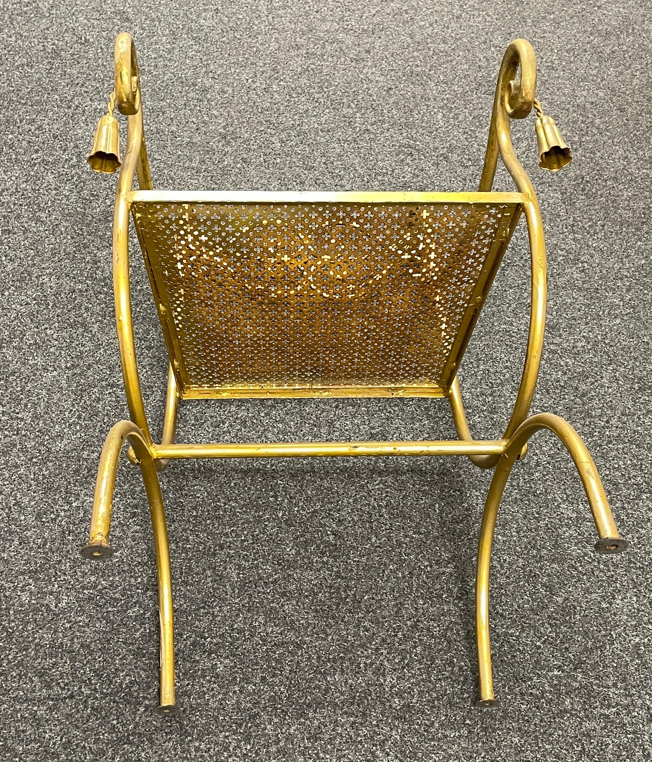 1960s Italian Mid-Century Regency Style Gilt Metal Rope & Tassel Chair For Sale 2