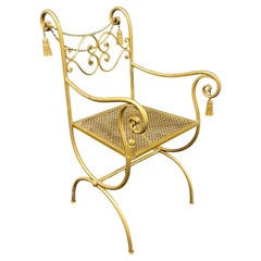 Vintage 1960s Italian Mid-Century Regency Style Gilt Metal Rope & Tassel Chair