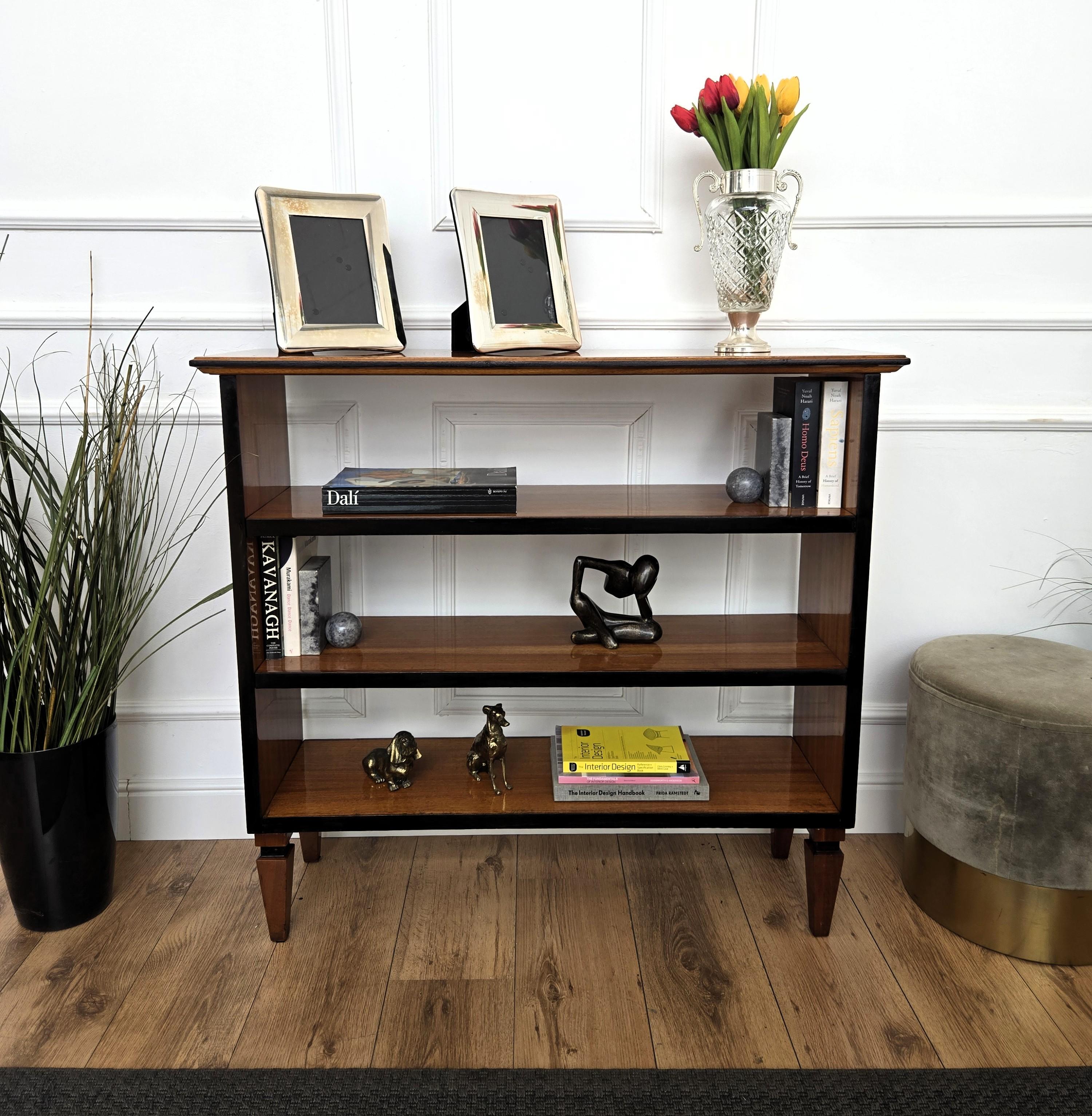 Mid-Century Modern 1960s Italian Mid-century Walnut Wood Three Shelves Open Bookcase Library For Sale