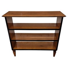 1960s Italian Mid-century Walnut Wood Three Shelves Open Bookcase Library