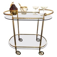 1960s Italian Midcentury Bar Cart with Smoked Glass Shelves and Brass Handles