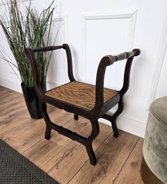 1960s Italian Midcentury Carved Wood and Cord Woven Rope Stool