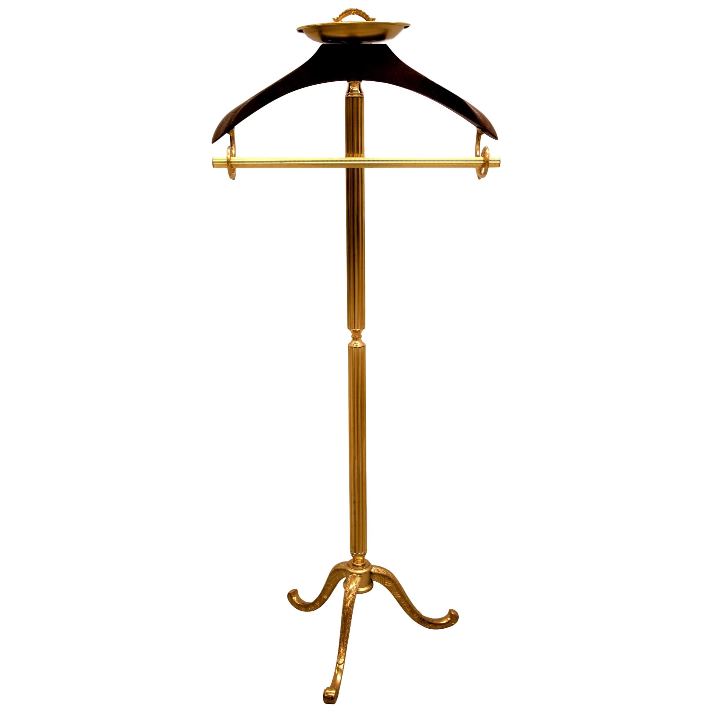 1960s Italian Midcentury Hollywood Regency Brass and Wood Valet Stand