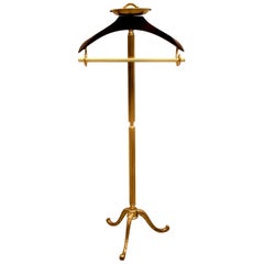 Vintage 1960s Italian Midcentury Hollywood Regency Brass and Wood Valet Stand