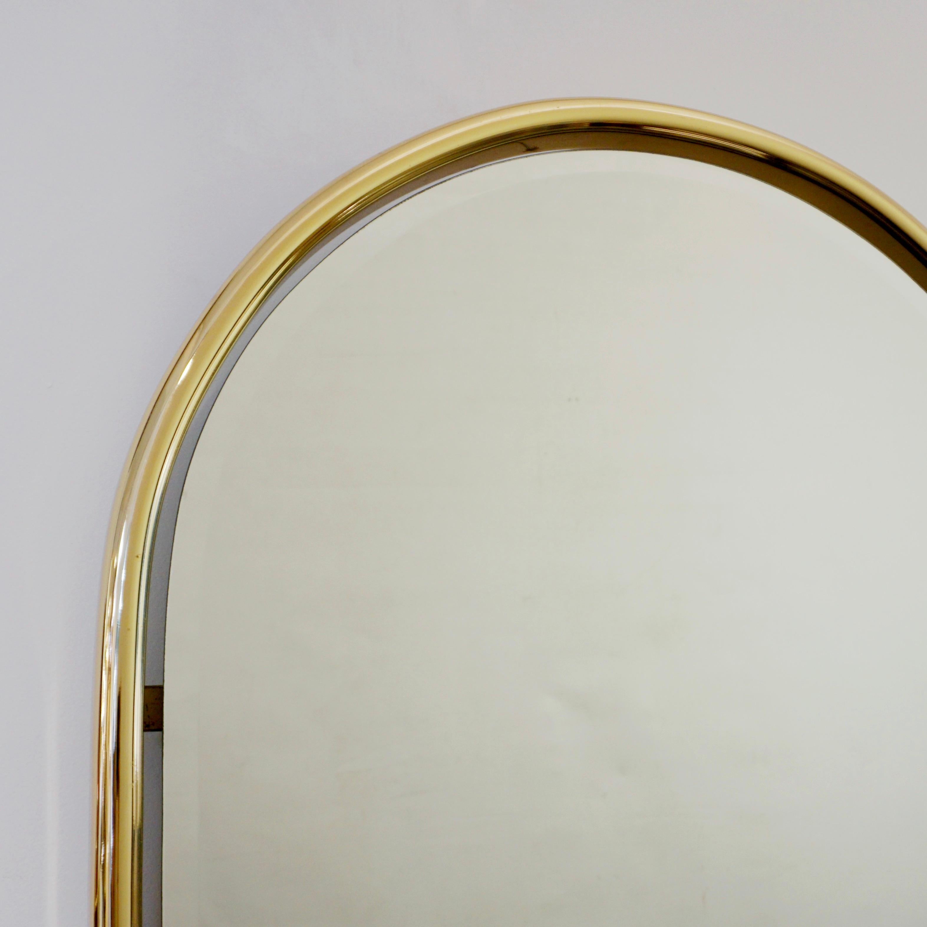 Mid-Century Modern 1960s Italian Minimalist Brass Floating Mirror with Round Arched Top Frame For Sale