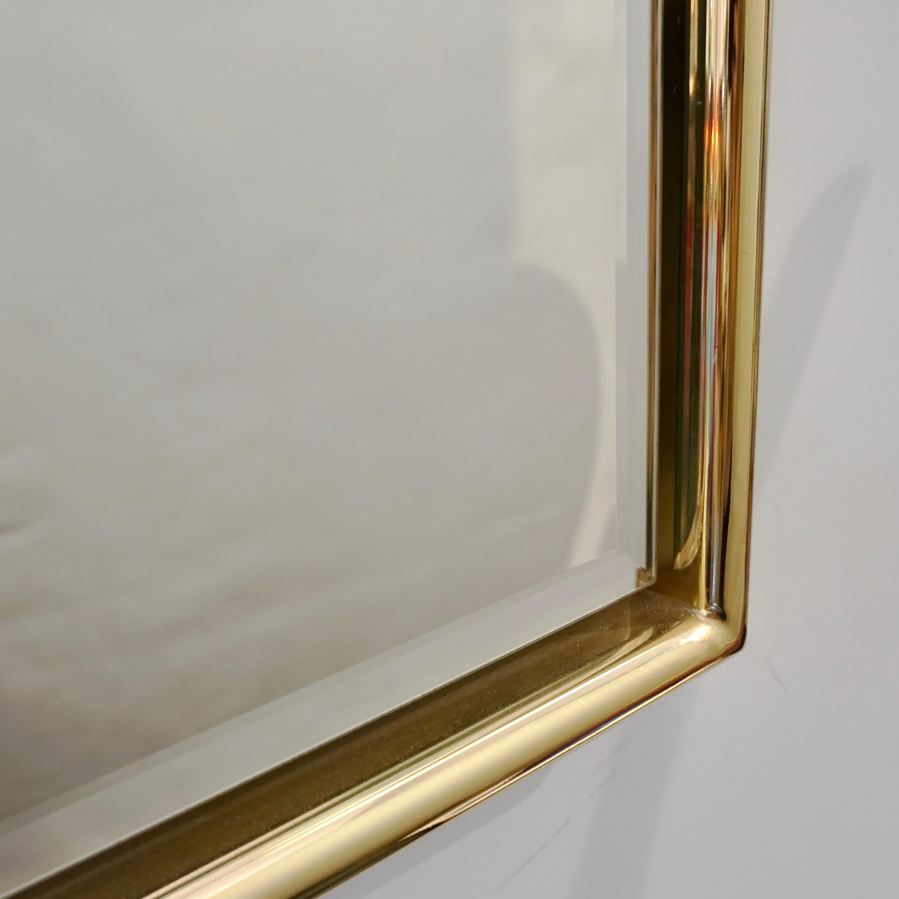 1960s Italian Minimalist Brass Floating Mirror with Round Arched Top Frame In Good Condition For Sale In New York, NY