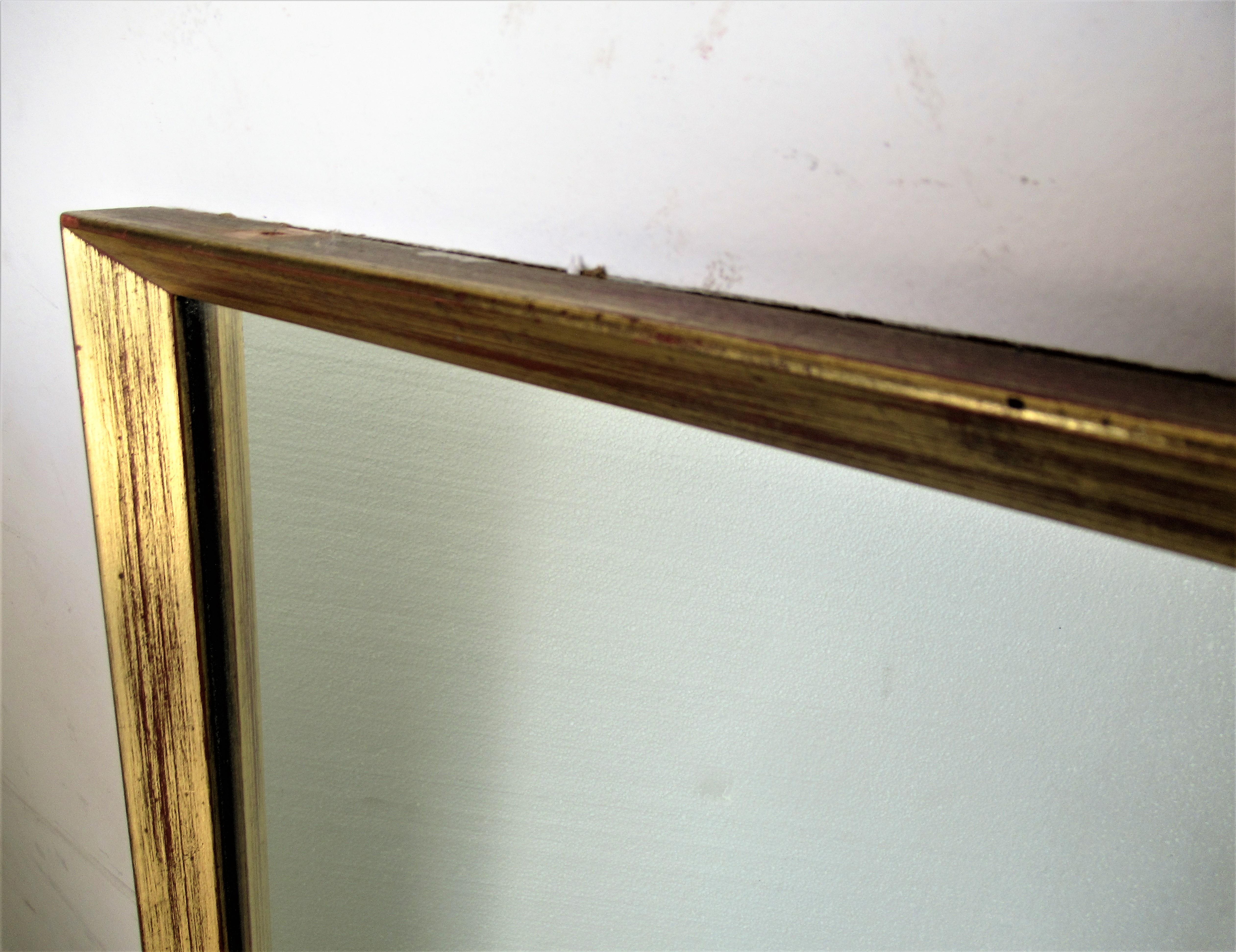 Mid-Century Modern 1960's Minimalist Long Rectangular Giltwood Frame Mirror