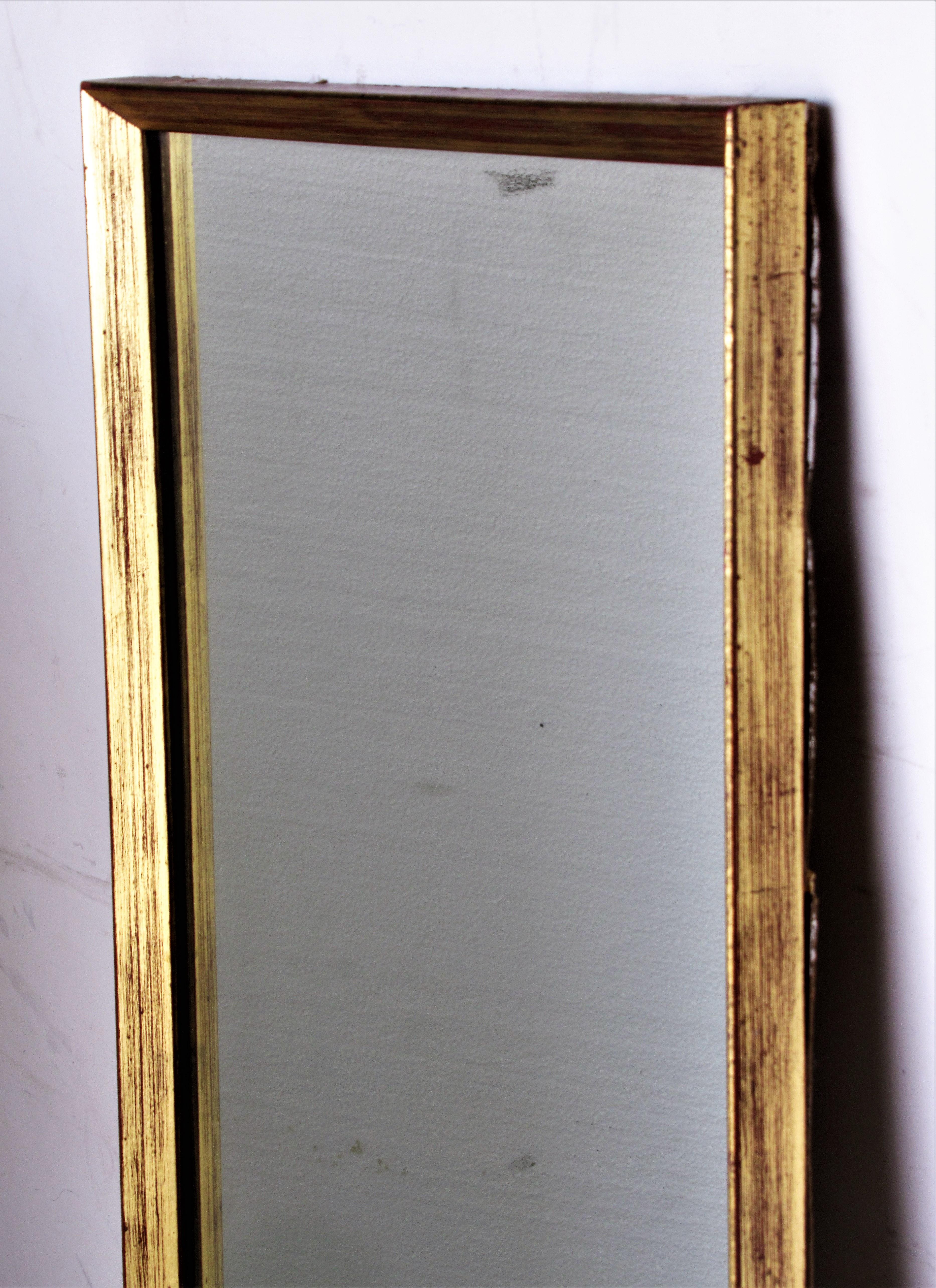 20th Century 1960's Minimalist Long Rectangular Giltwood Frame Mirror