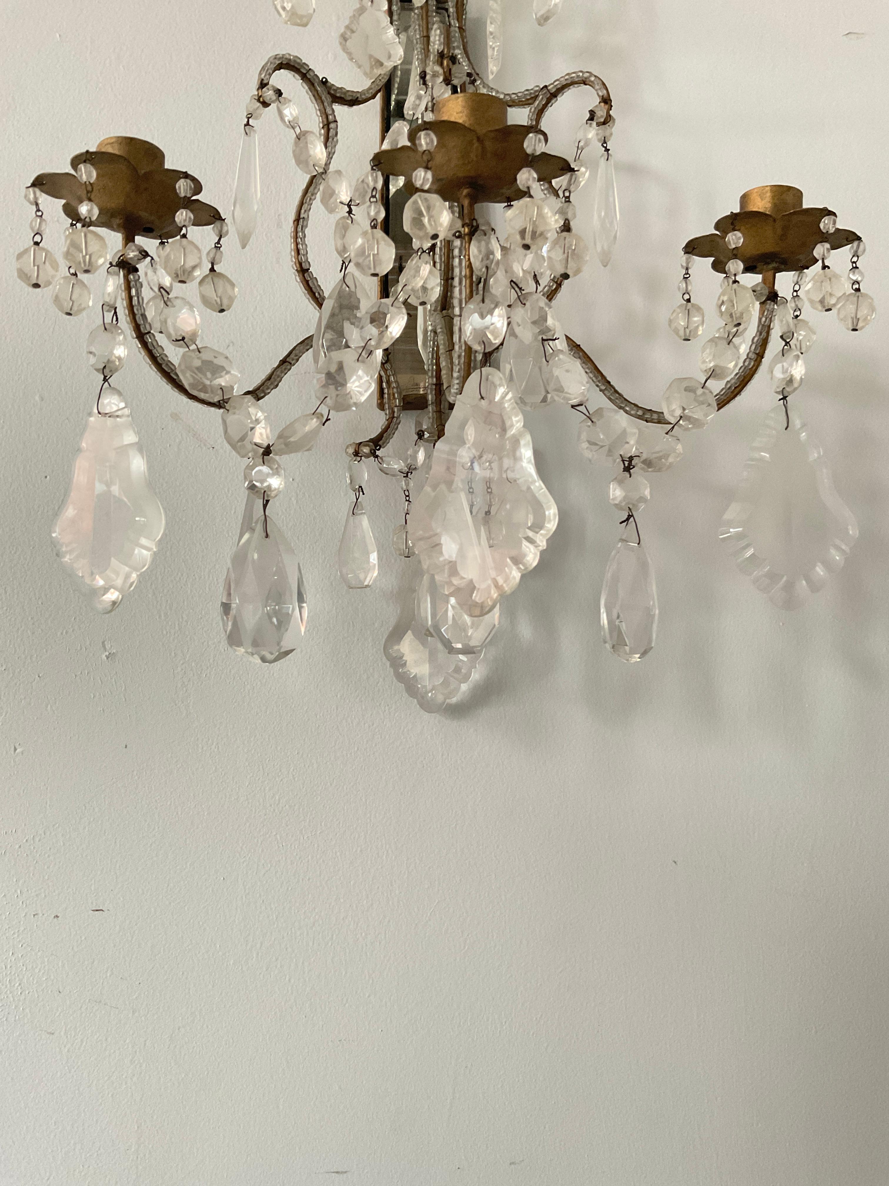 1960s Italian Mirrored Back Beaded Sconces For Sale 6