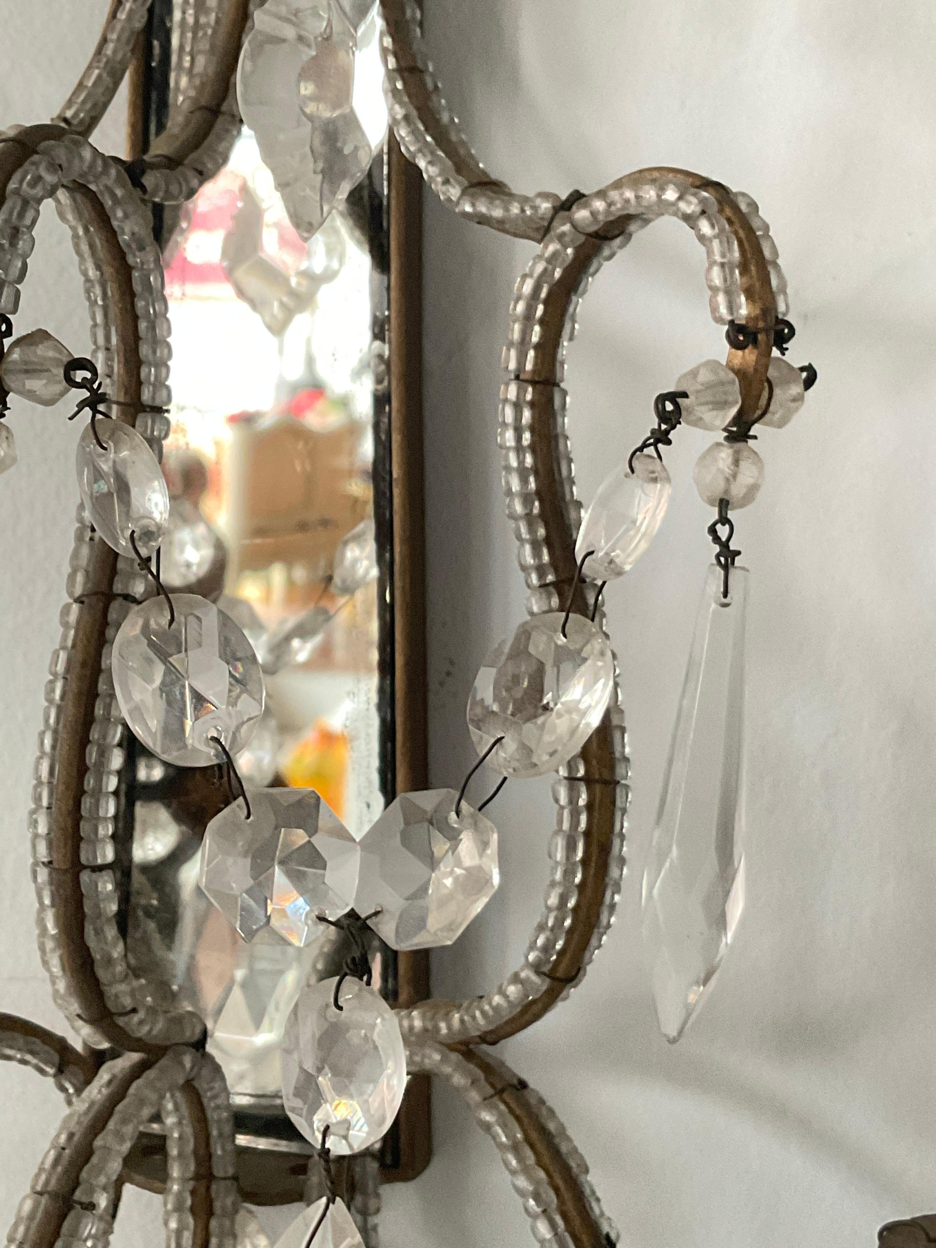 1960s Italian Mirrored Back Beaded Sconces For Sale 8