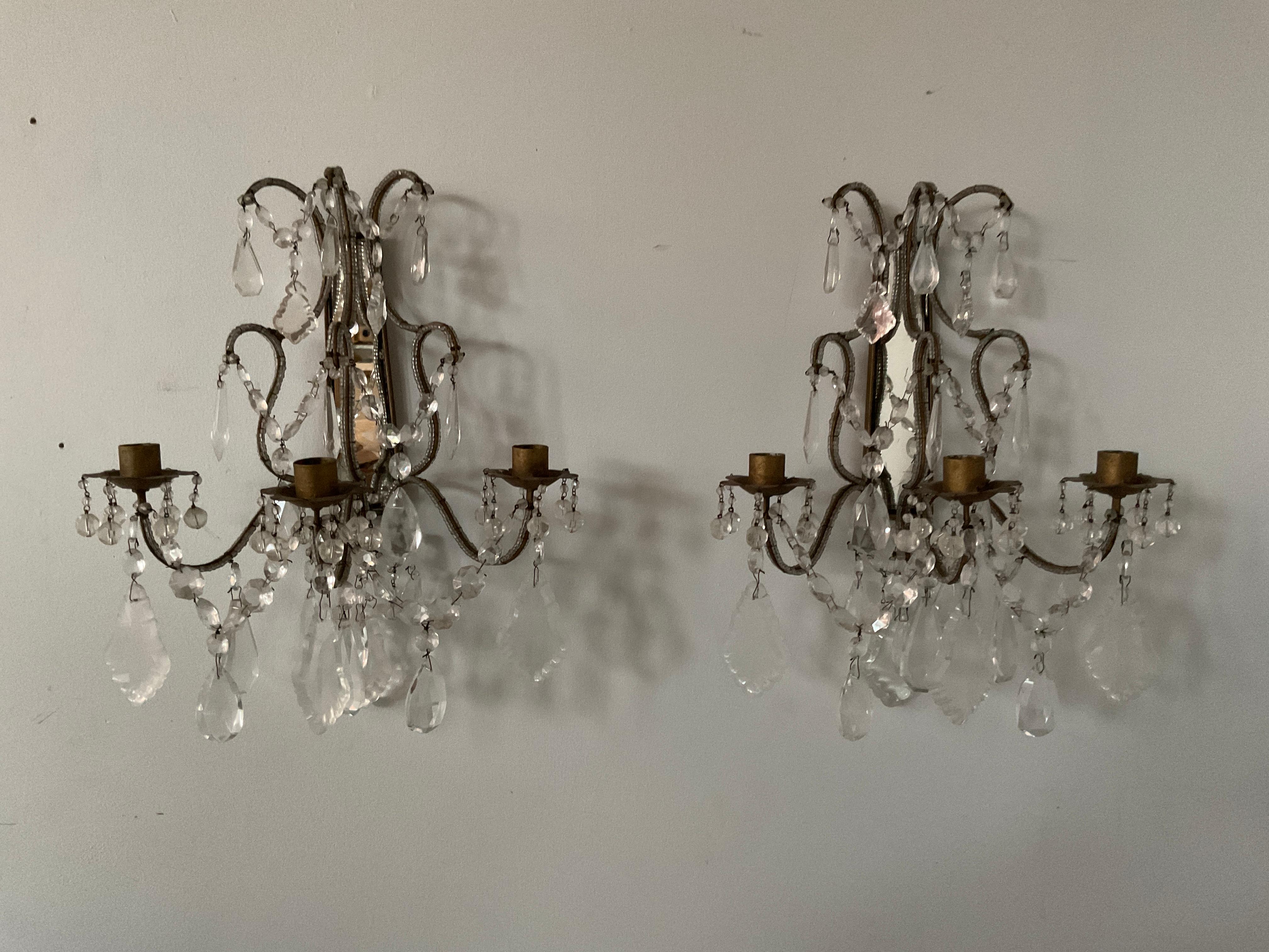 1960s Italian Mirrored Back Beaded Sconces In Good Condition In Tarrytown, NY