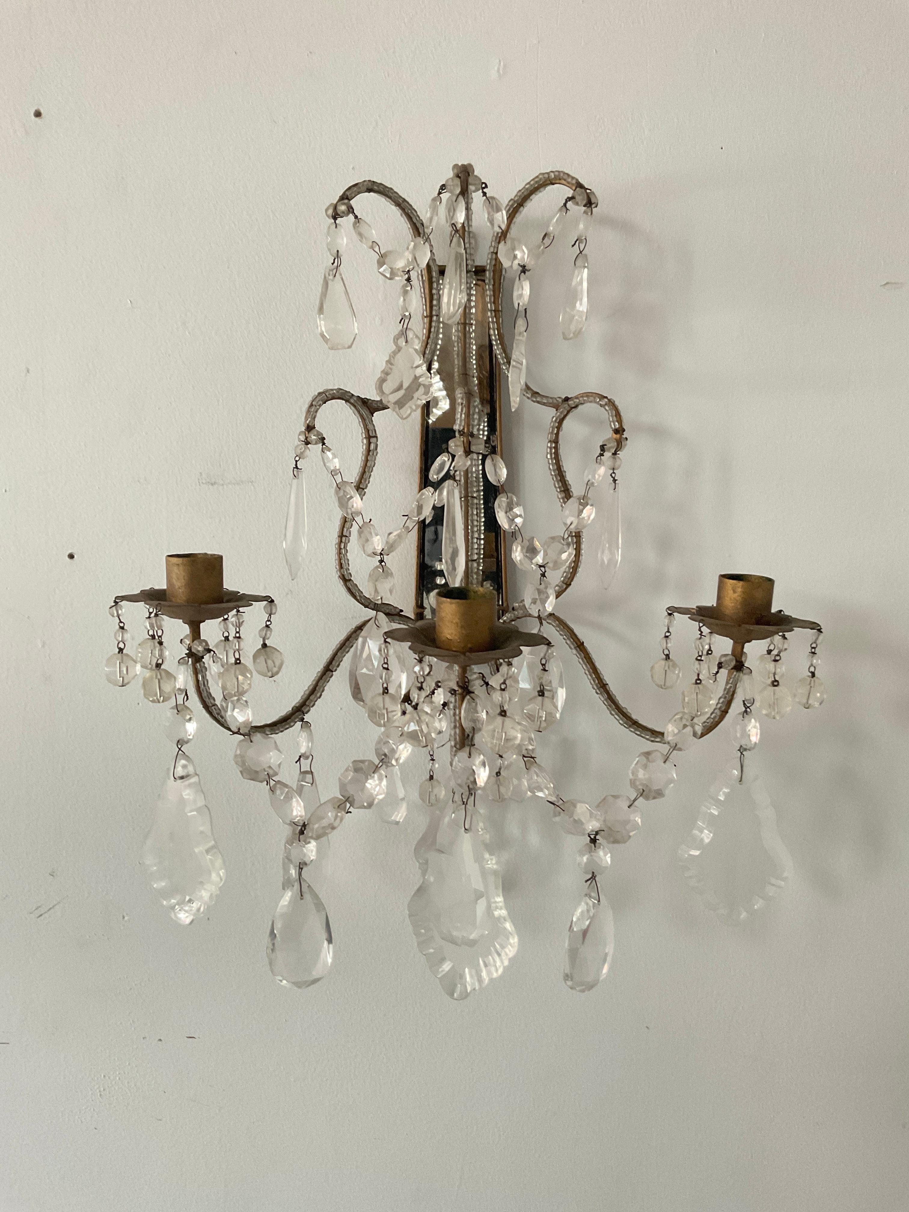 Mid-20th Century 1960s Italian Mirrored Back Beaded Sconces For Sale