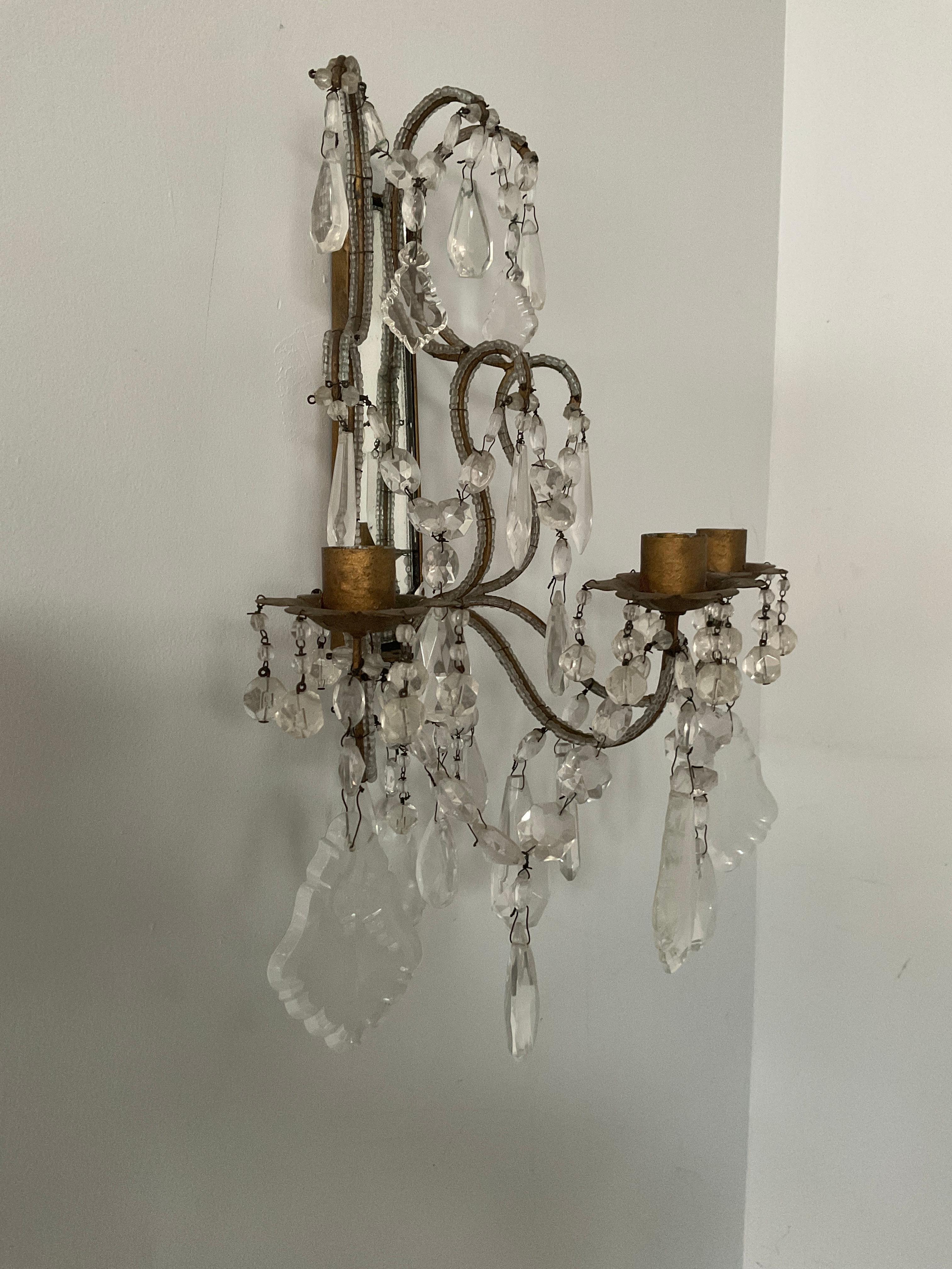 1960s Italian Mirrored Back Beaded Sconces For Sale 1