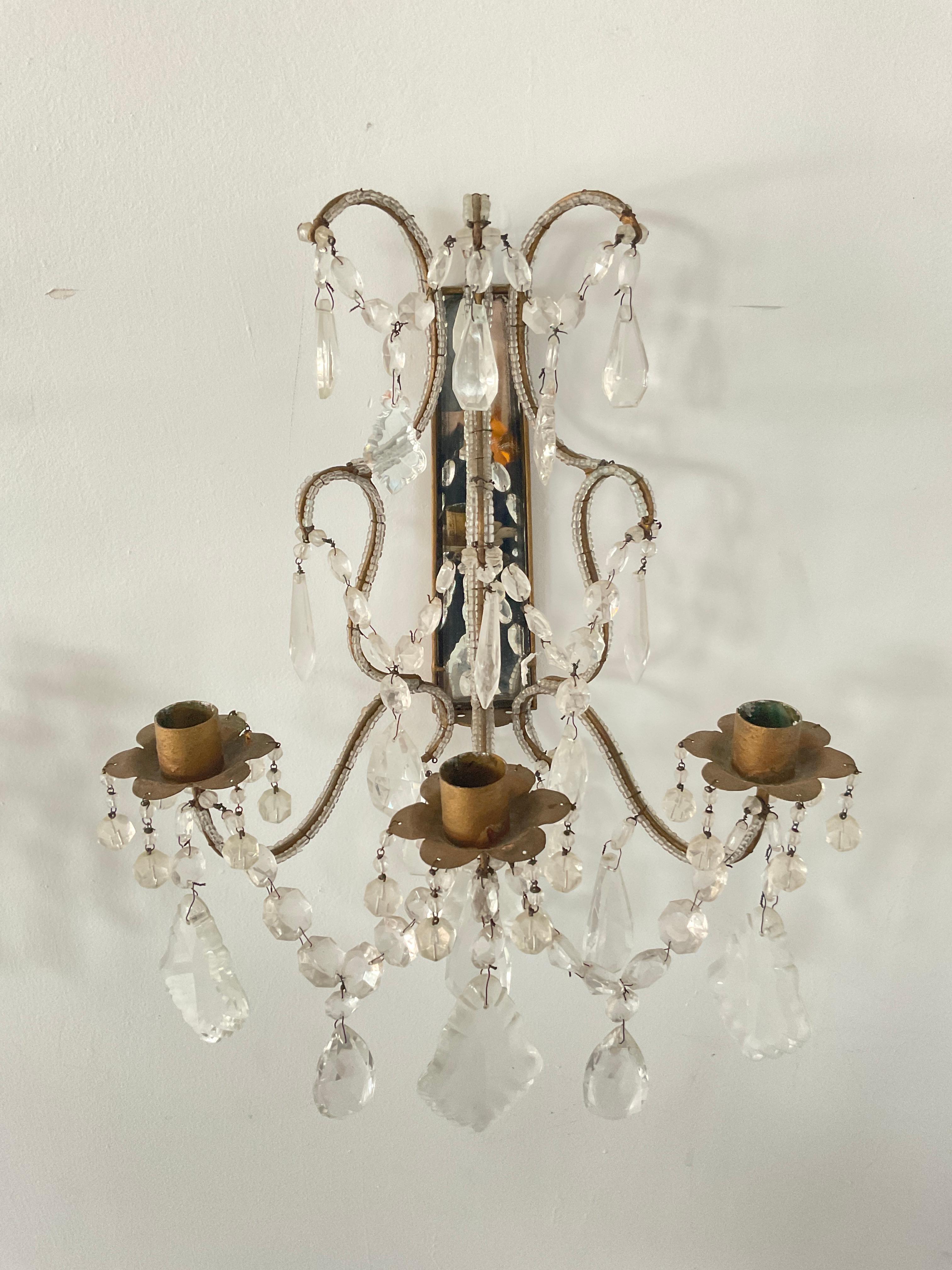 1960s Italian Mirrored Back Beaded Sconces For Sale 2