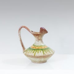 1960s Italian Modern Ceramic Jug, Beige and Green, Bertoncello Manufacturer