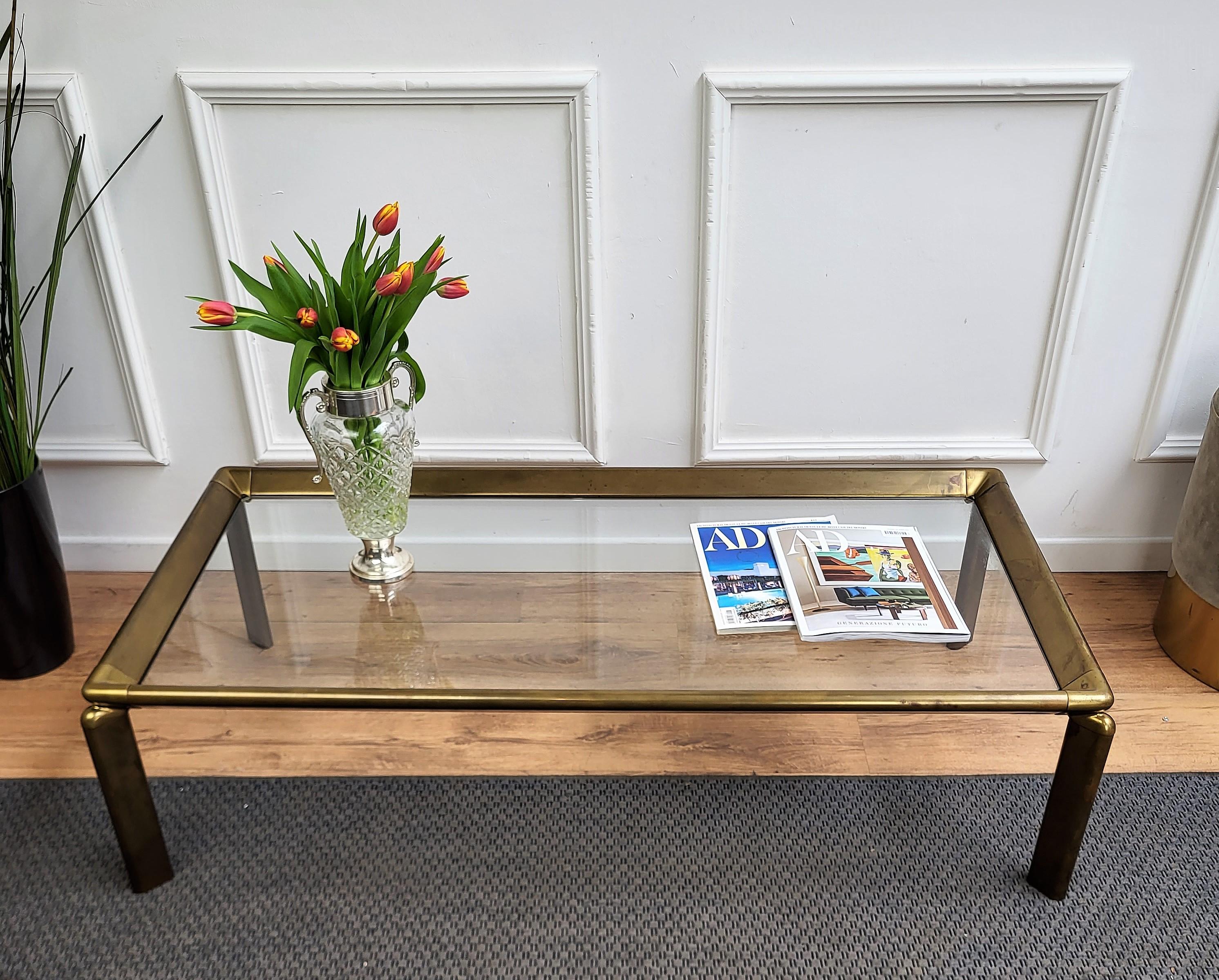 Hollywood Regency 1960s Italian Modern Regency Neoclassical Brass and Glass Coffee Table