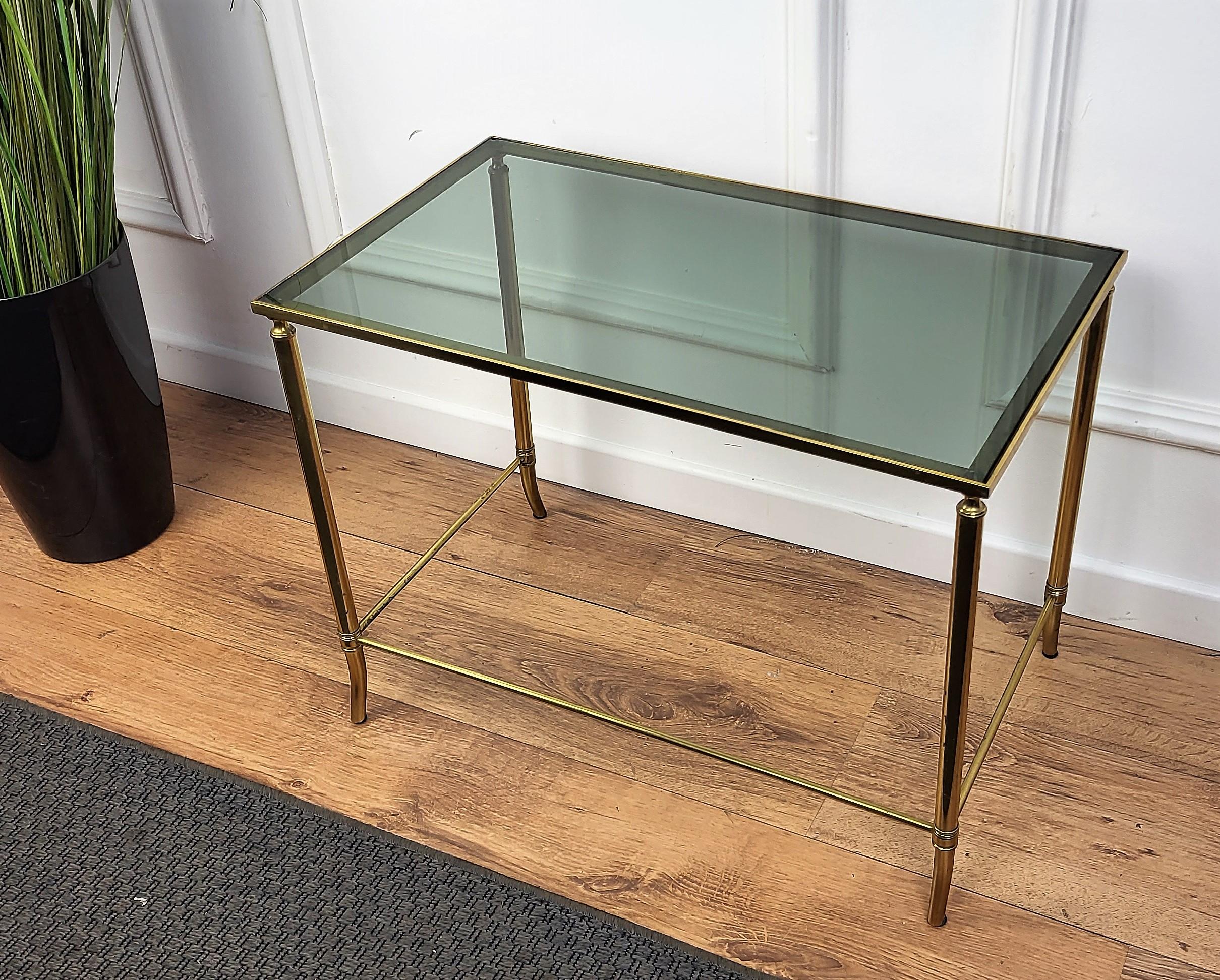 Hollywood Regency 1960s Italian Modern Regency Neoclassical Brass and Smoked Glass Coffee Table For Sale