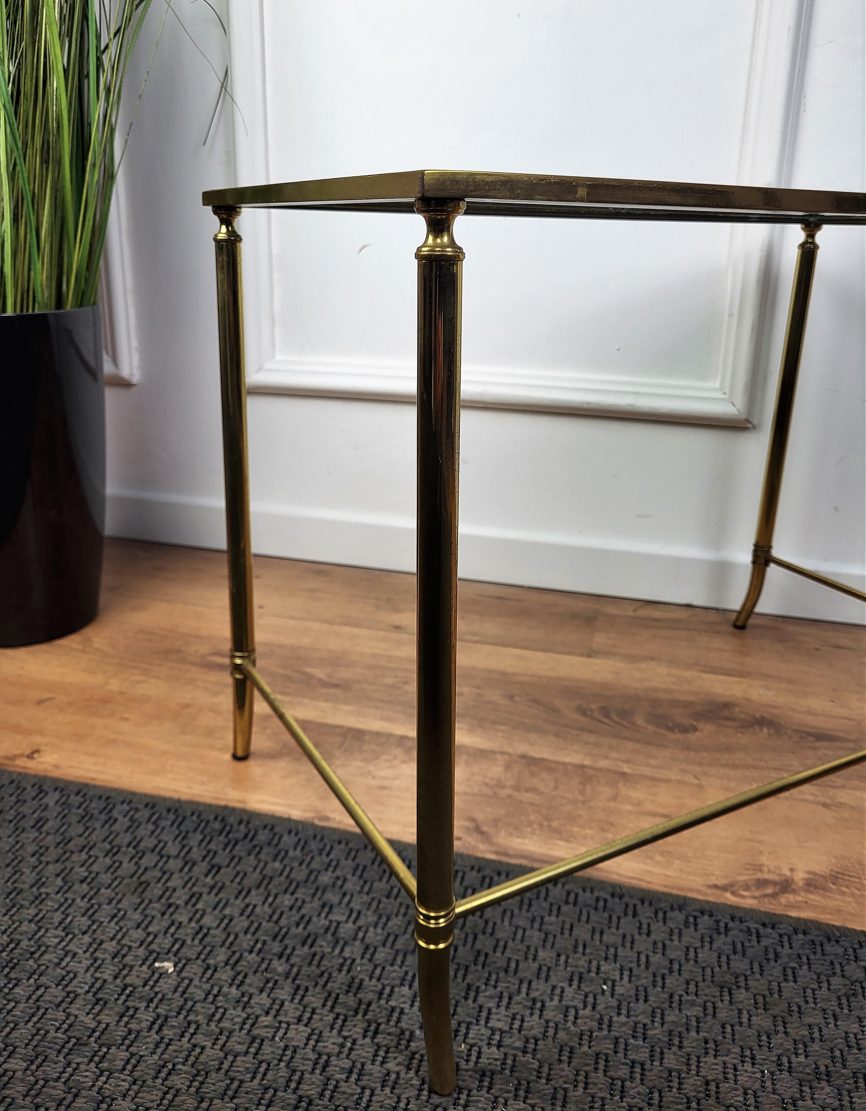 20th Century 1960s Italian Modern Regency Neoclassical Brass and Smoked Glass Coffee Table For Sale