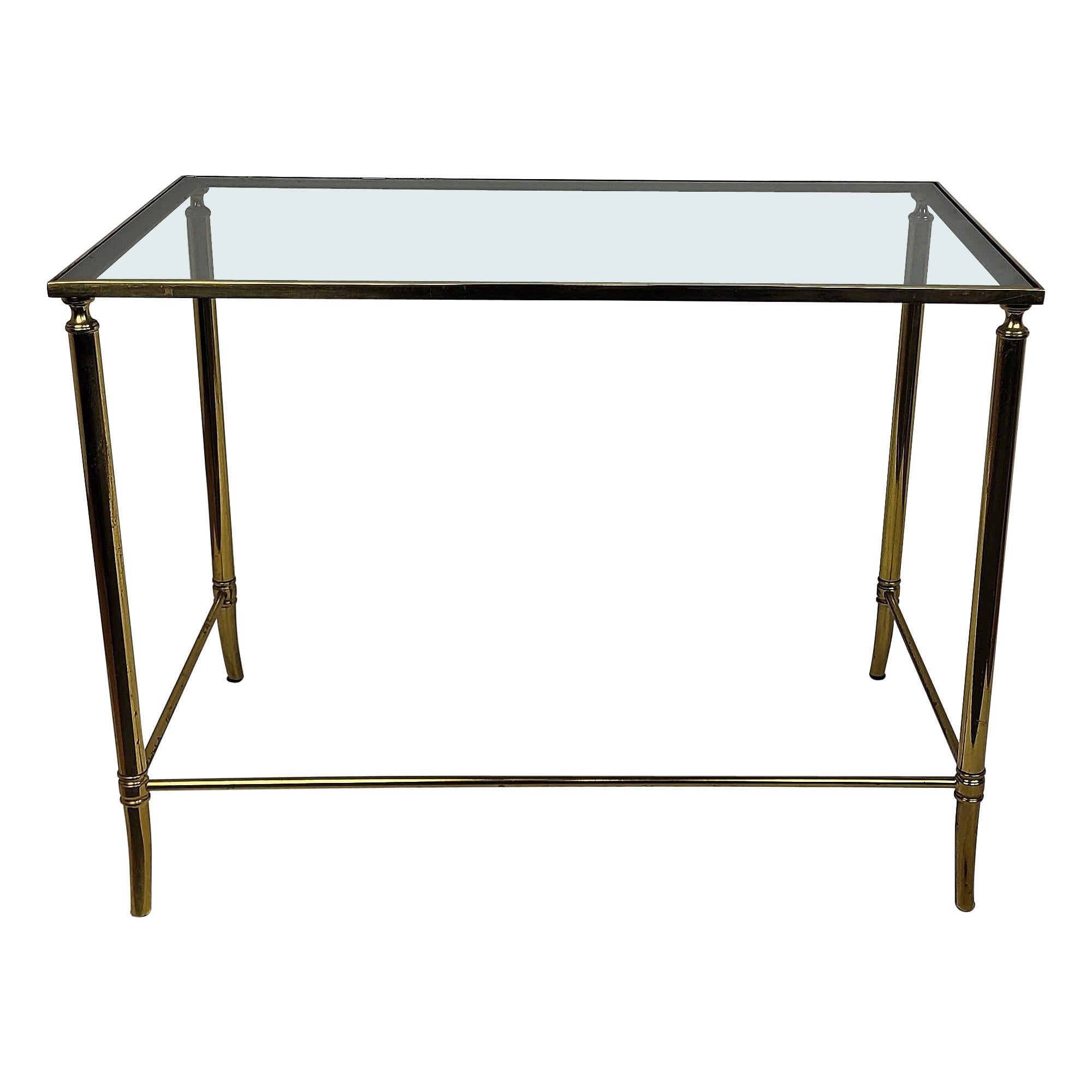 Mesa de centro neoclásica de latón y cristal ahumado de la Regencia Moderna Italiana de los años 60