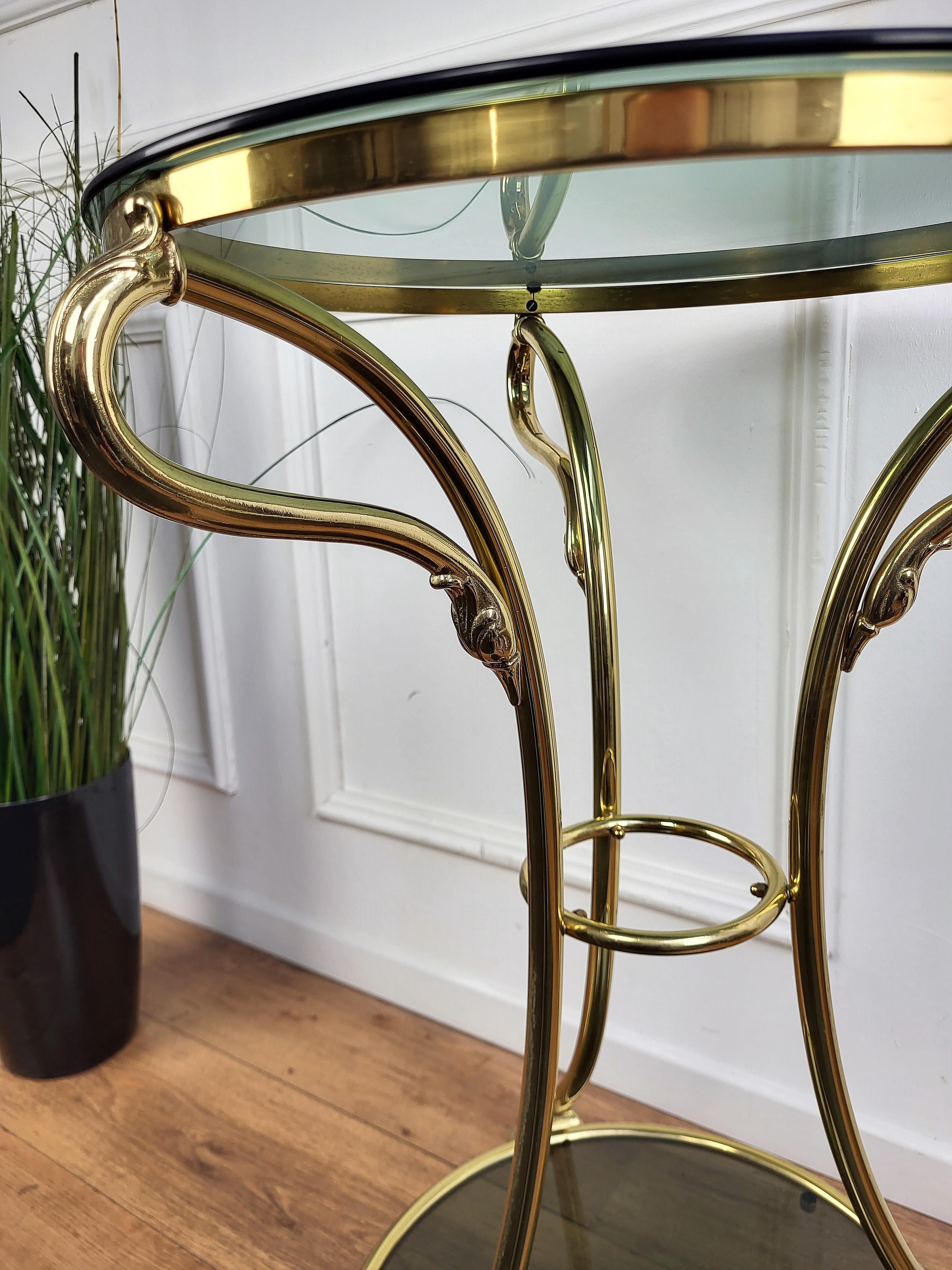 20th Century 1960s Italian Modern Regency Neoclassical Brass Smoked Glass Gueridon Side Table For Sale