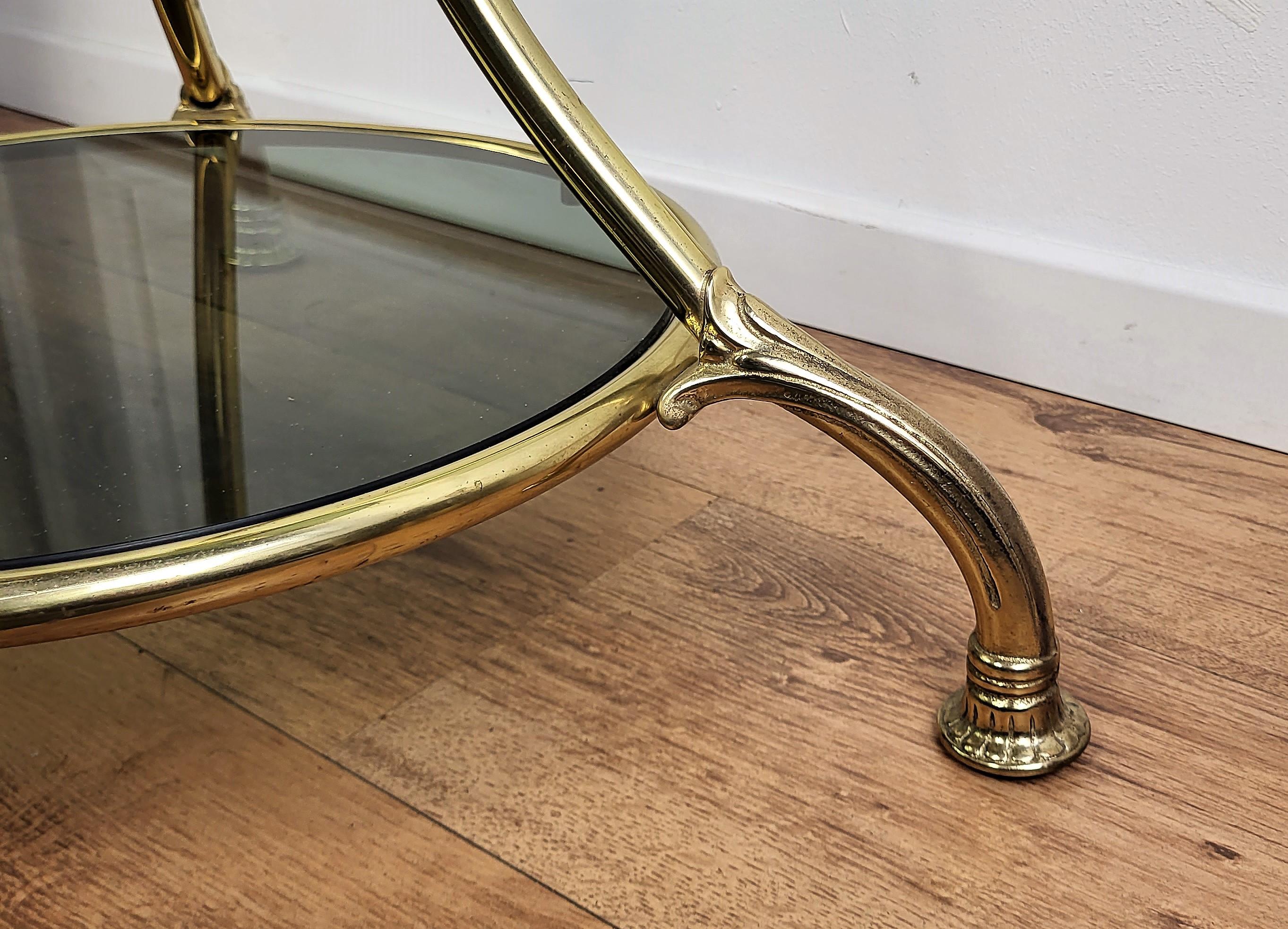 1960s Italian Modern Regency Neoclassical Brass Smoked Glass Gueridon Side Table For Sale 2