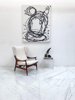 Italienischer moderner Ohrensessel aus Rosenholz und elfenbeinfarbenem Bouclé aus den 1960er Jahren