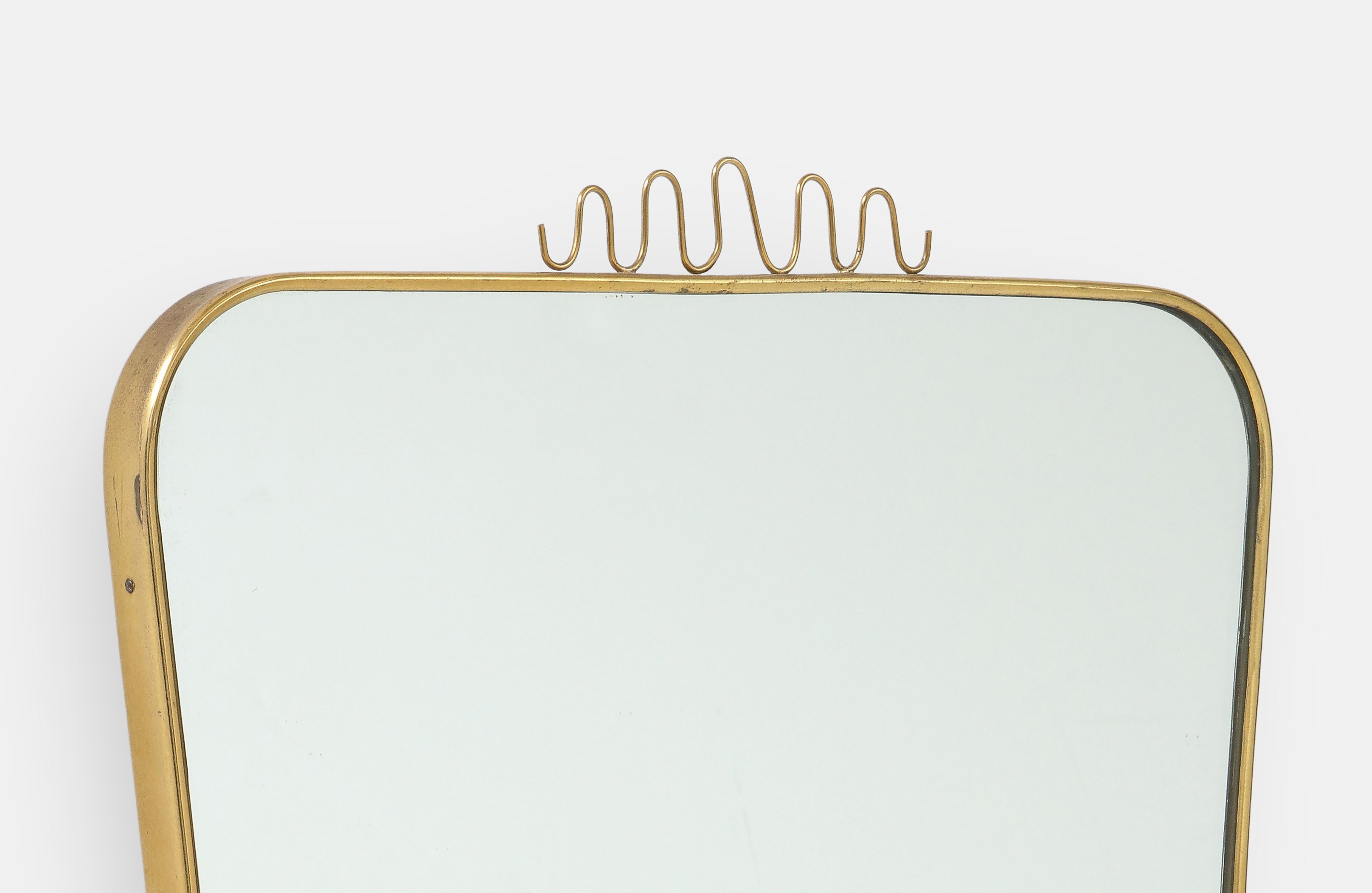 Mid-Century Modern 1960s Italian Modernist Brass Wall Mirror For Sale