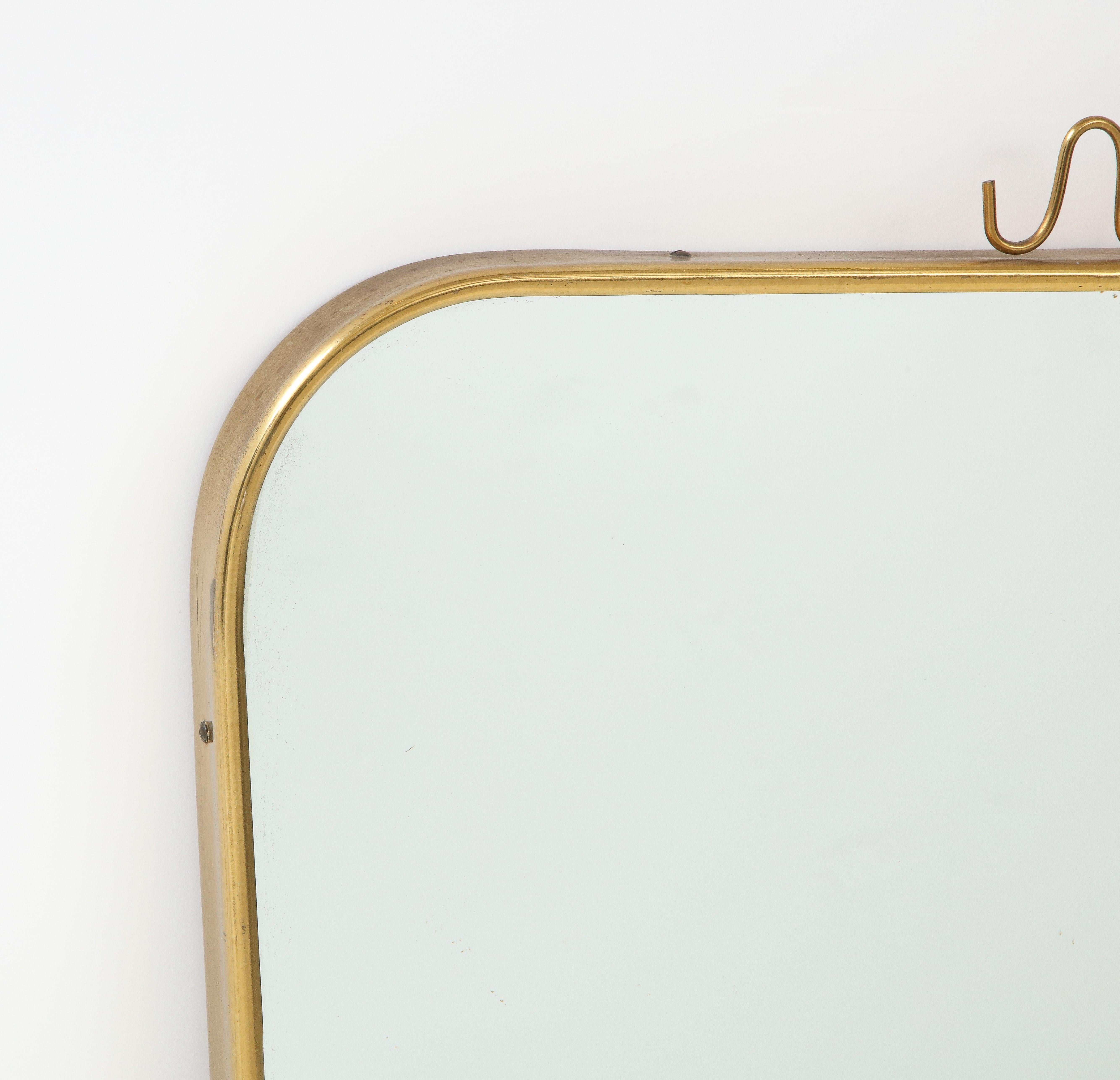 1960s Italian Modernist Brass Wall Mirror In Good Condition For Sale In New York, NY