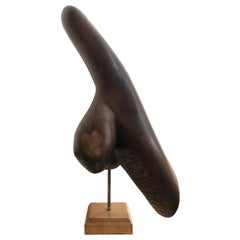 1960s Italian Modernist Carved Wood Sculpture on Square Base