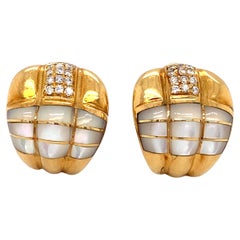 1960s Italian Mother of Pearl and Diamond Clip-On Earrings in 18 Karat Gold