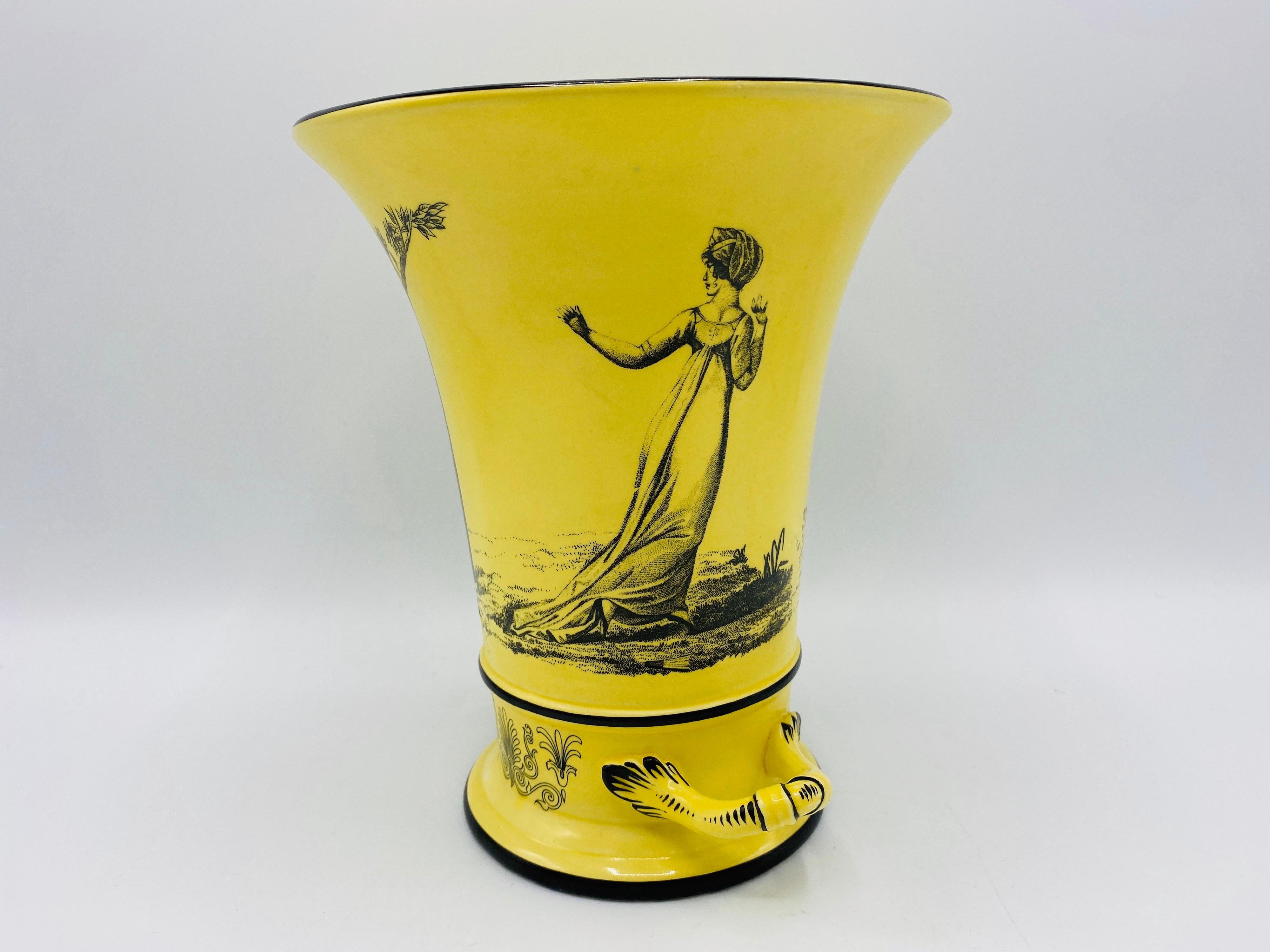 Italian Mottahedeh Yellow and Black Toile Handled Urn Vases, Pair, 1960s For Sale 2