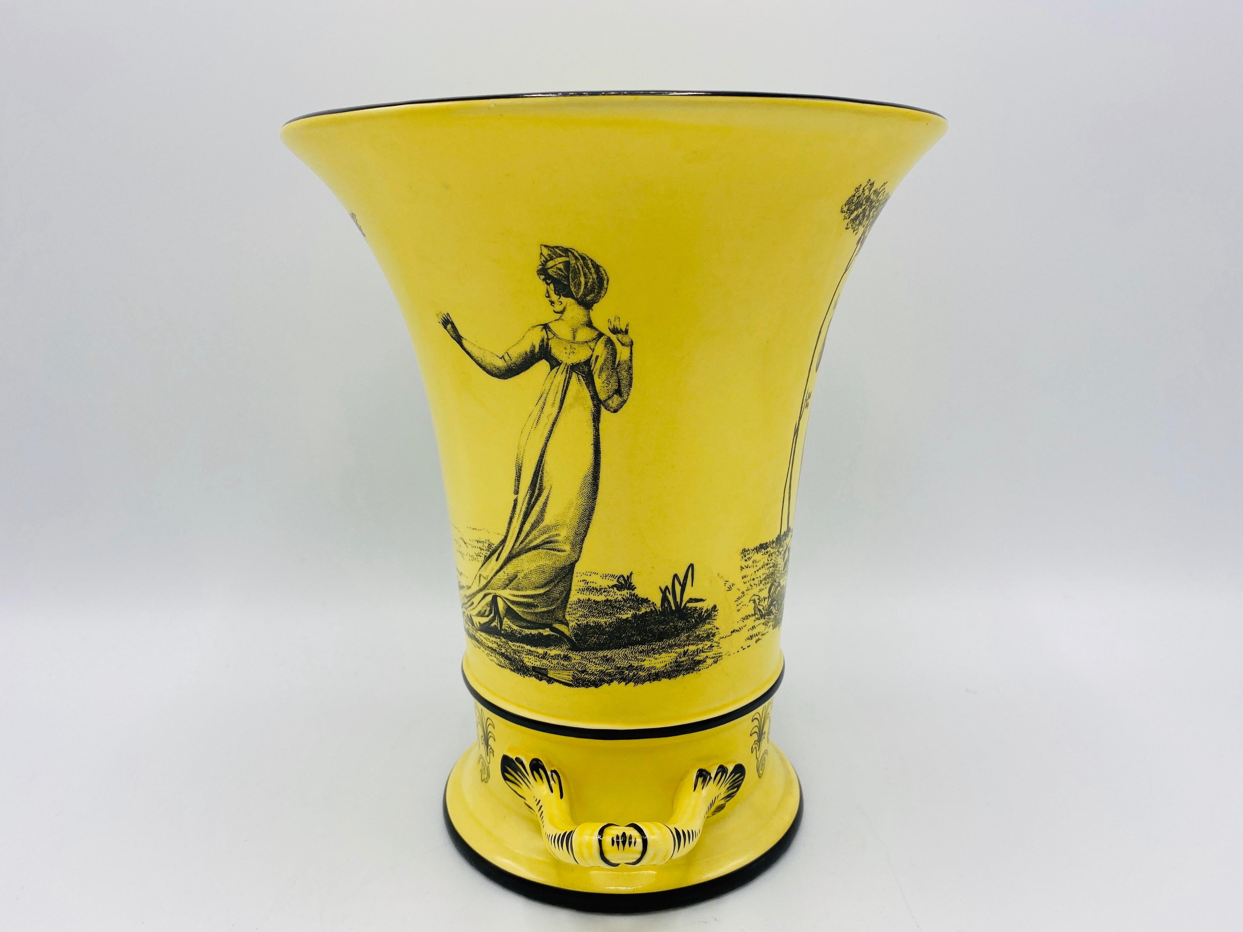 Italian Mottahedeh Yellow and Black Toile Handled Urn Vases, Pair, 1960s For Sale 3