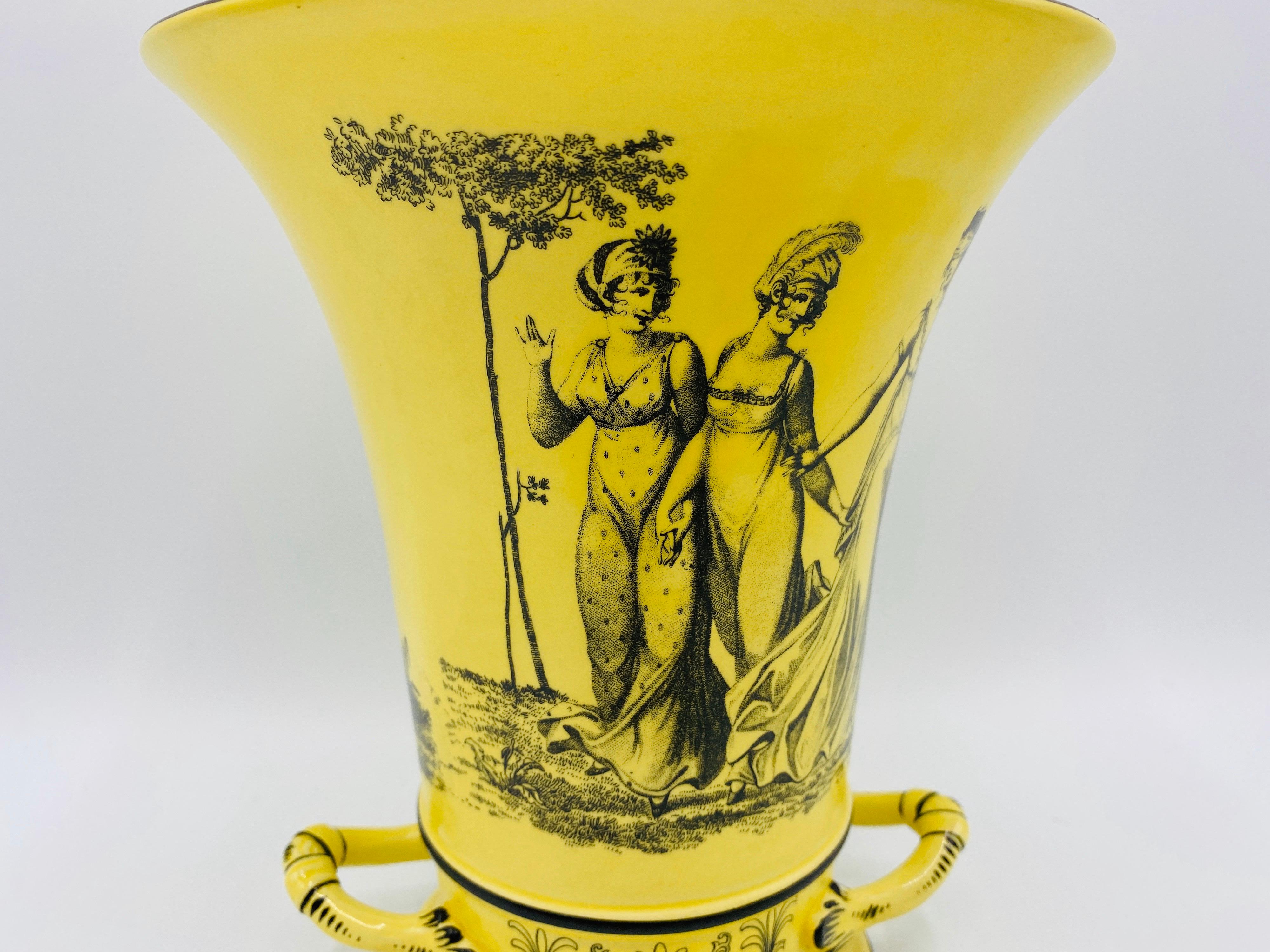 Italian Mottahedeh Yellow and Black Toile Handled Urn Vases, Pair, 1960s For Sale 6