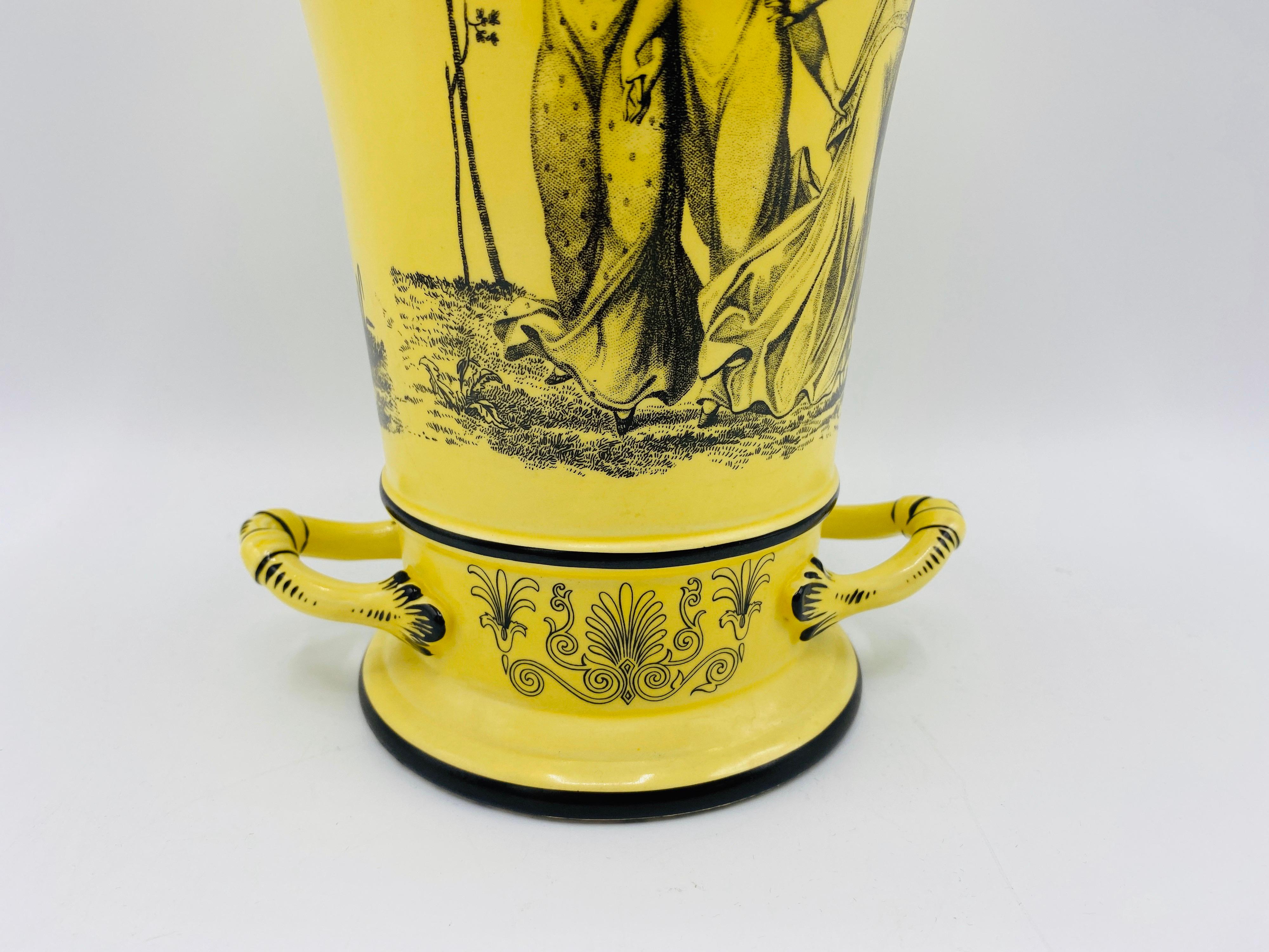 Italian Mottahedeh Yellow and Black Toile Handled Urn Vases, Pair, 1960s For Sale 7