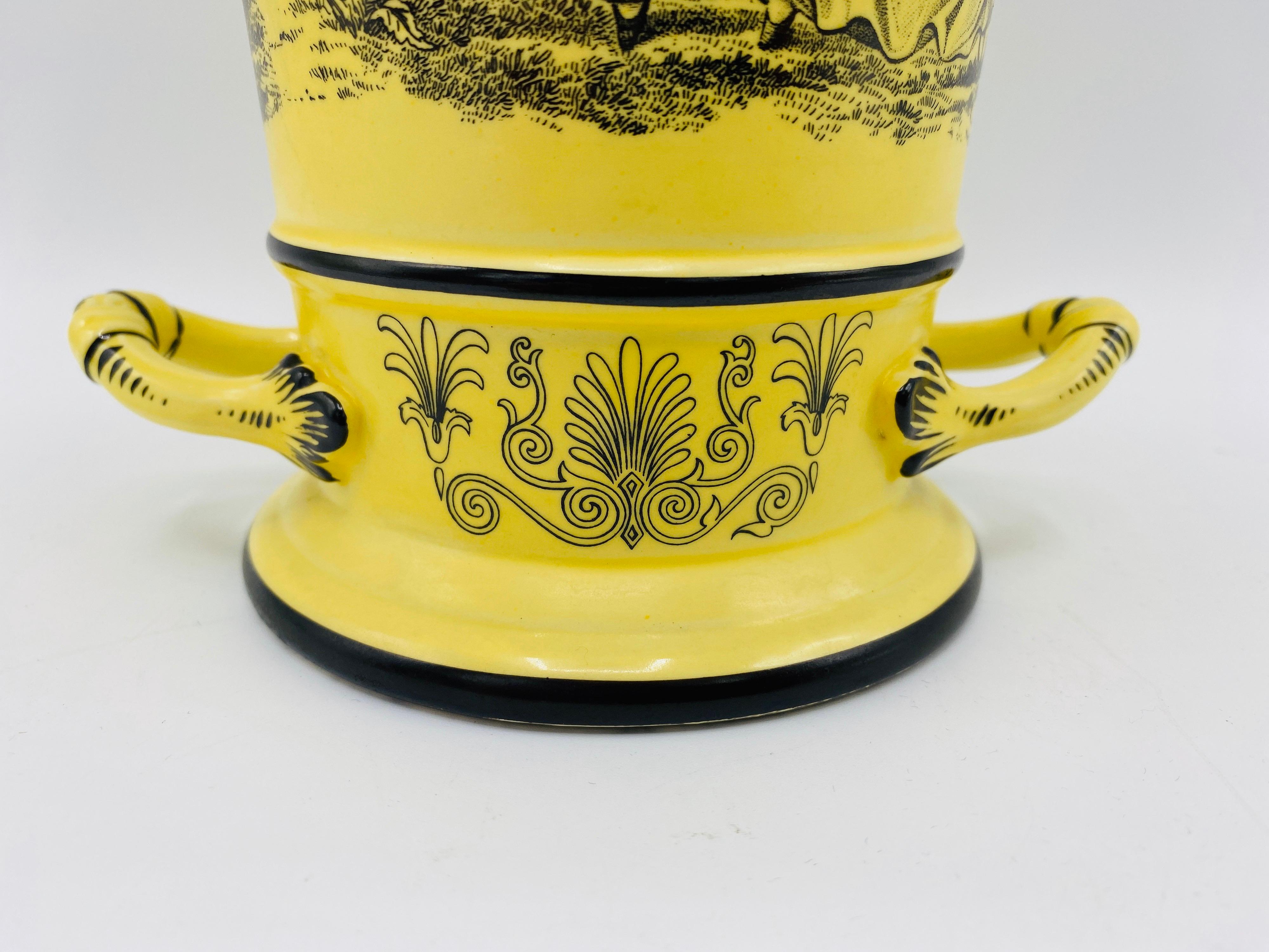 Italian Mottahedeh Yellow and Black Toile Handled Urn Vases, Pair, 1960s For Sale 8