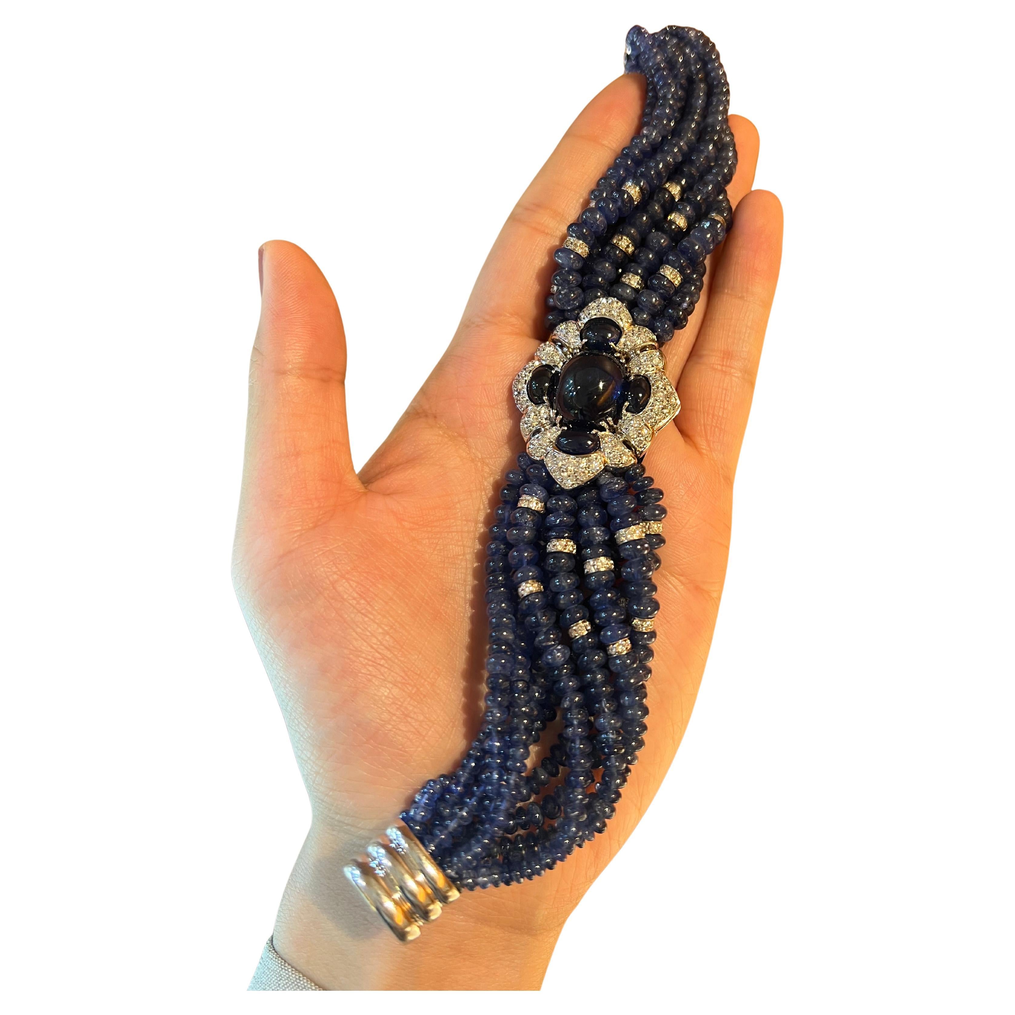 Pulsera Italiana de Zafiros y Diamantes de Oro de 18K de los años 60 en venta