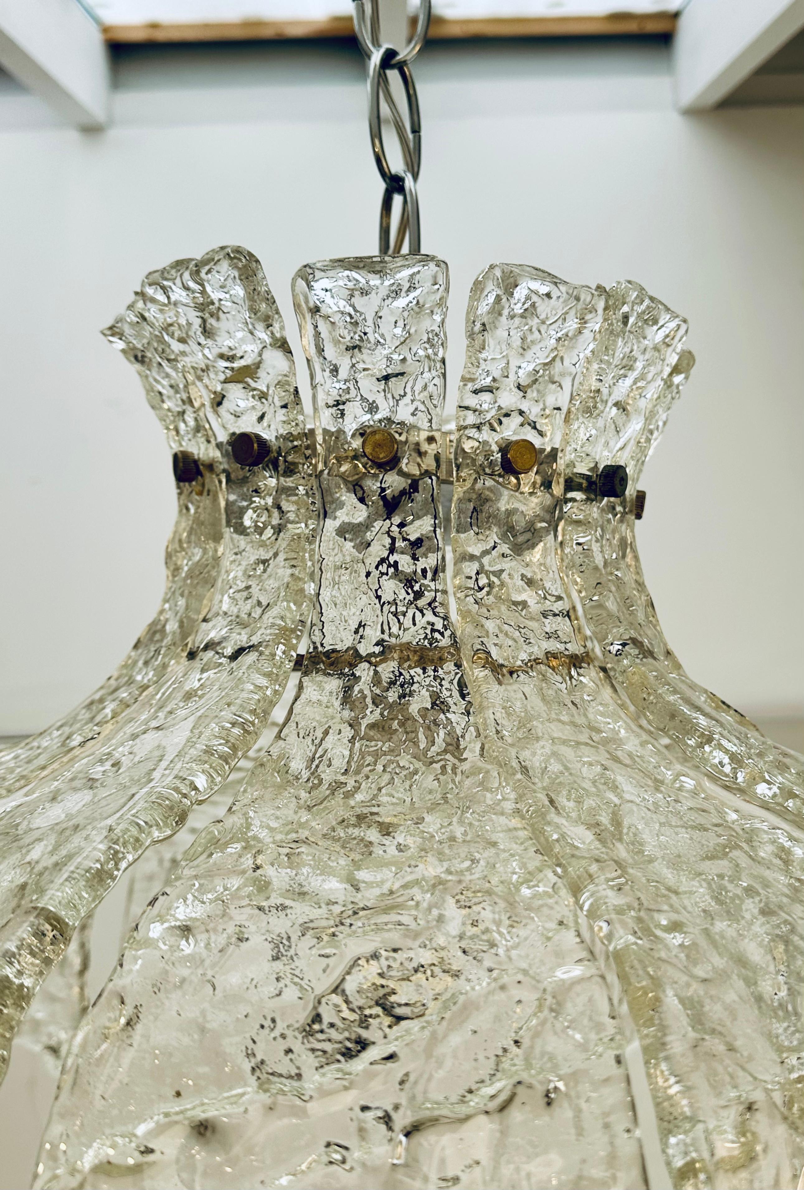 1960s Italian Murano 'Forked' Textured Clear Glass Mazzega Carlo Nason Pendant  For Sale 6