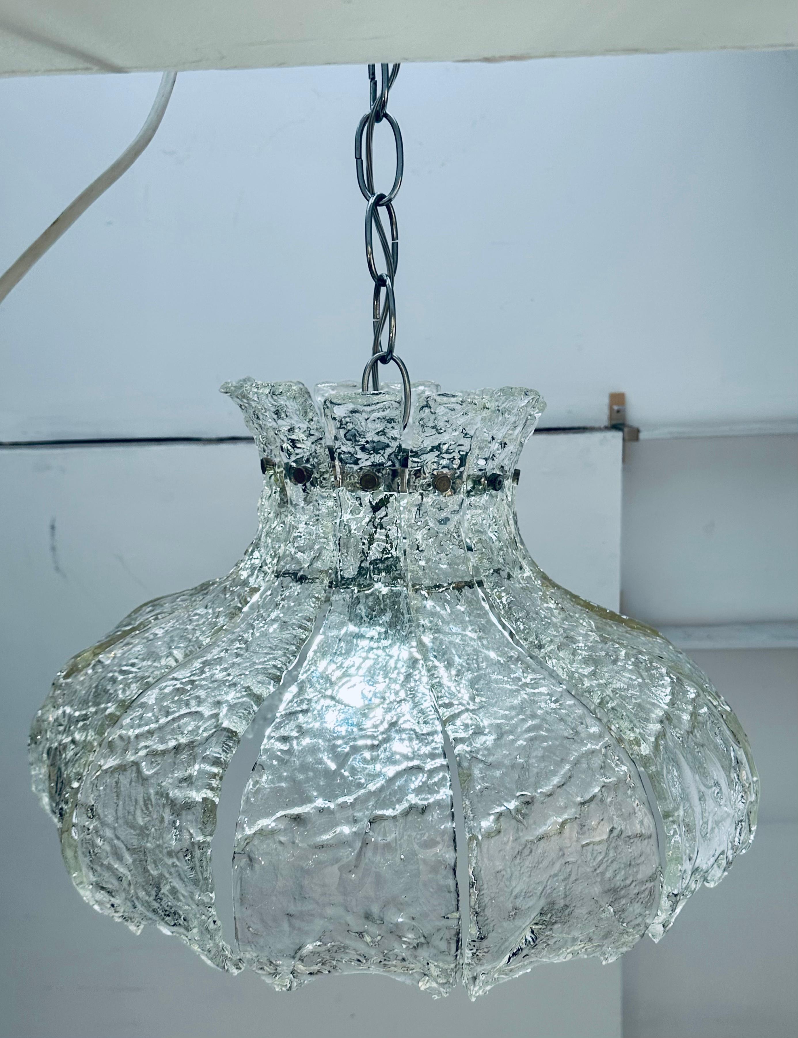 Lampe à suspension italienne de Murano des années 1960, en verre transparent texturé « Forked » Mazzega Carlo Nason  en vente 7
