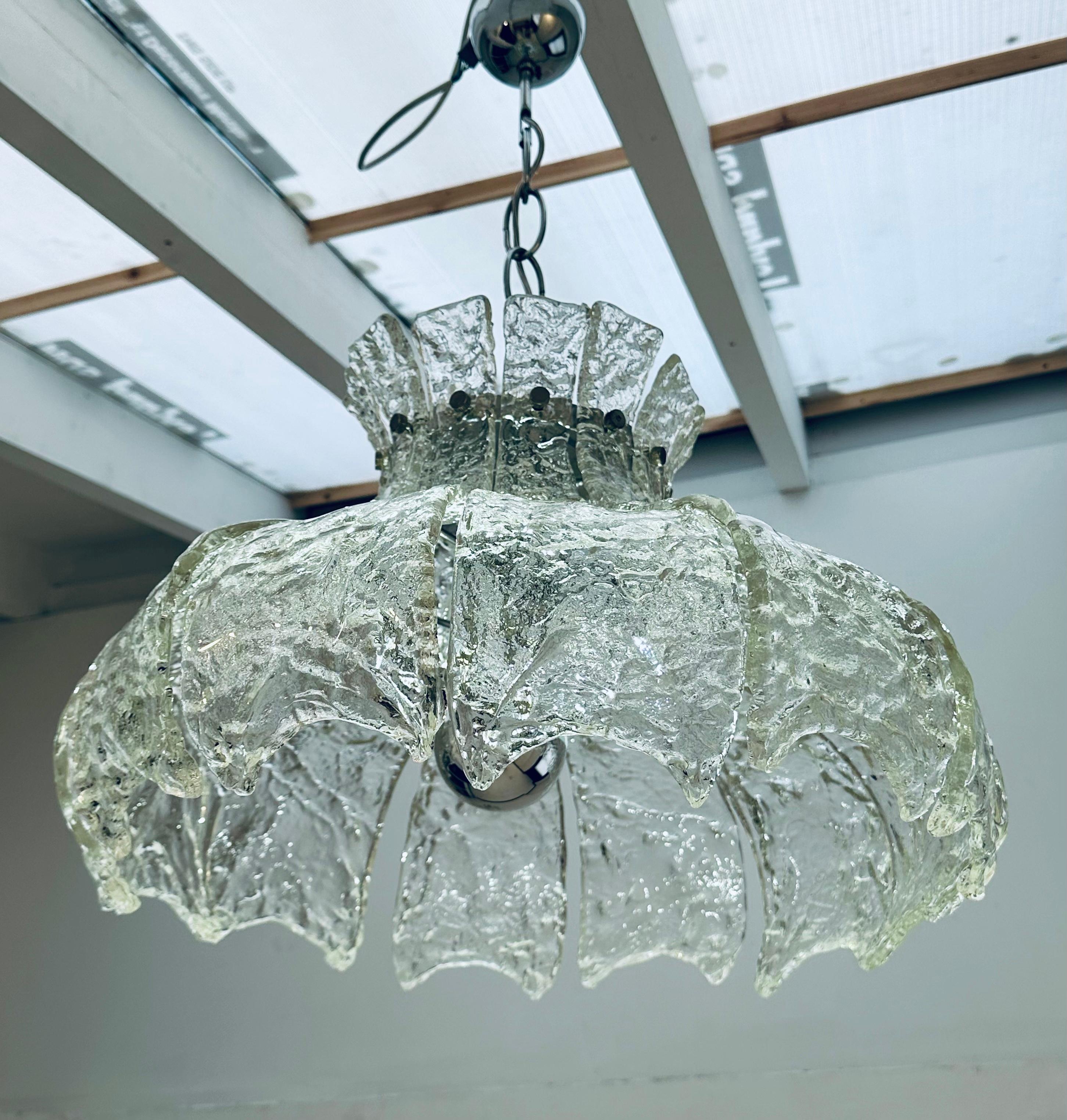 Lampe à suspension italienne de Murano des années 1960, en verre transparent texturé « Forked » Mazzega Carlo Nason  en vente 9
