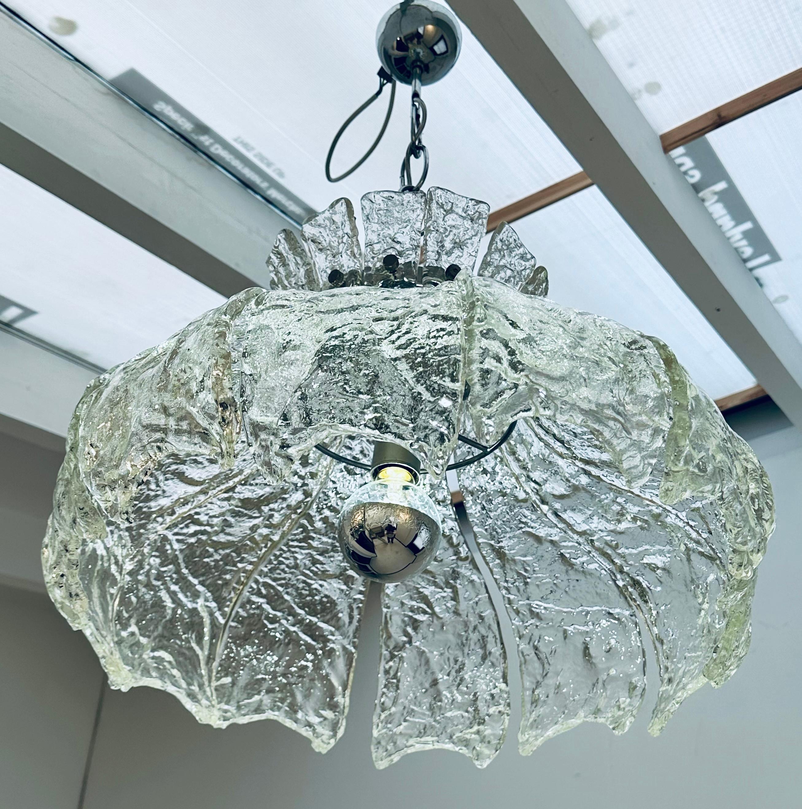 Lampe à suspension italienne de Murano des années 1960, en verre transparent texturé « Forked » Mazzega Carlo Nason  en vente 11