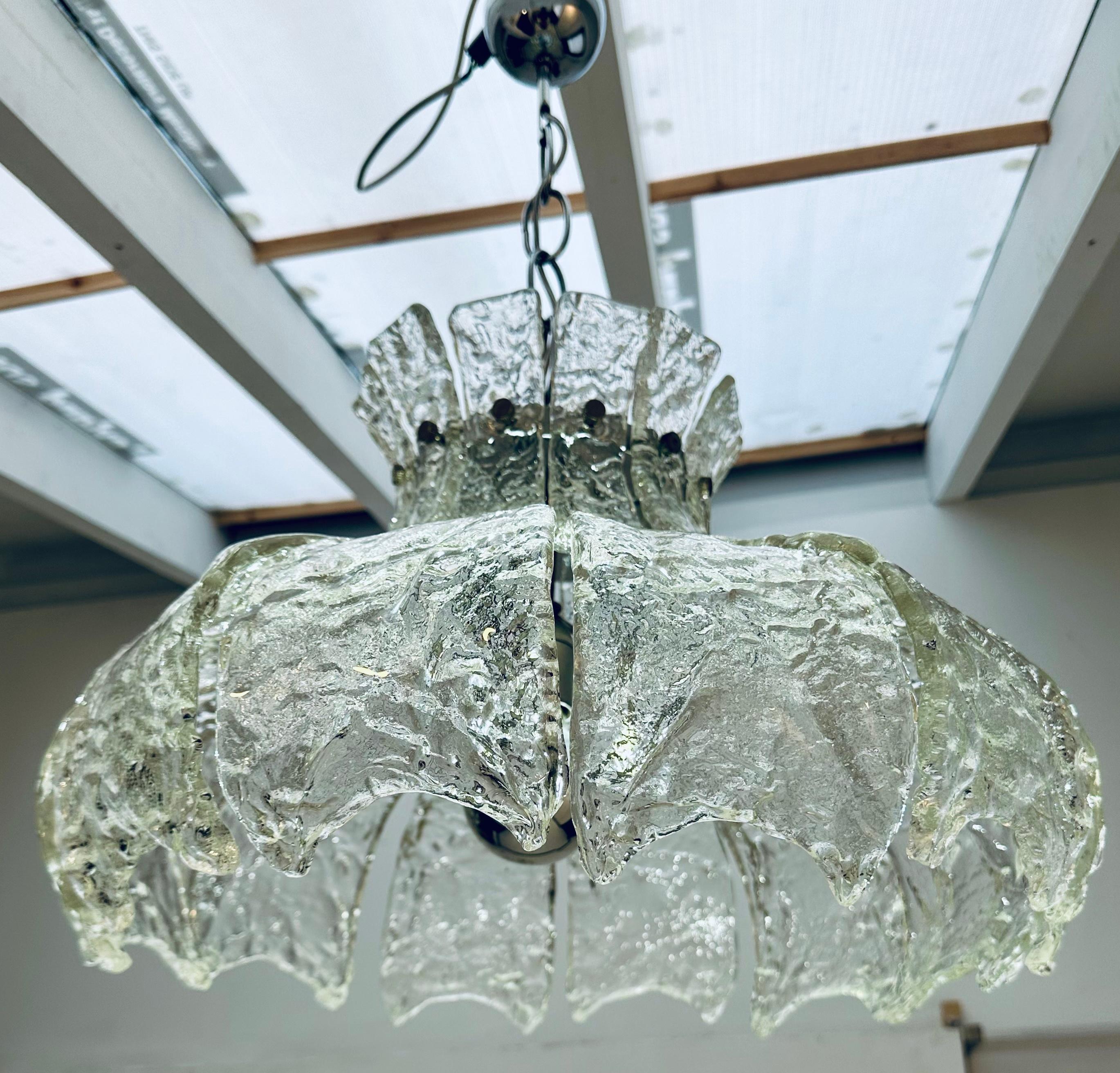 Lampe à suspension italienne de Murano des années 1960, en verre transparent texturé « Forked » Mazzega Carlo Nason  Bon état - En vente à London, GB