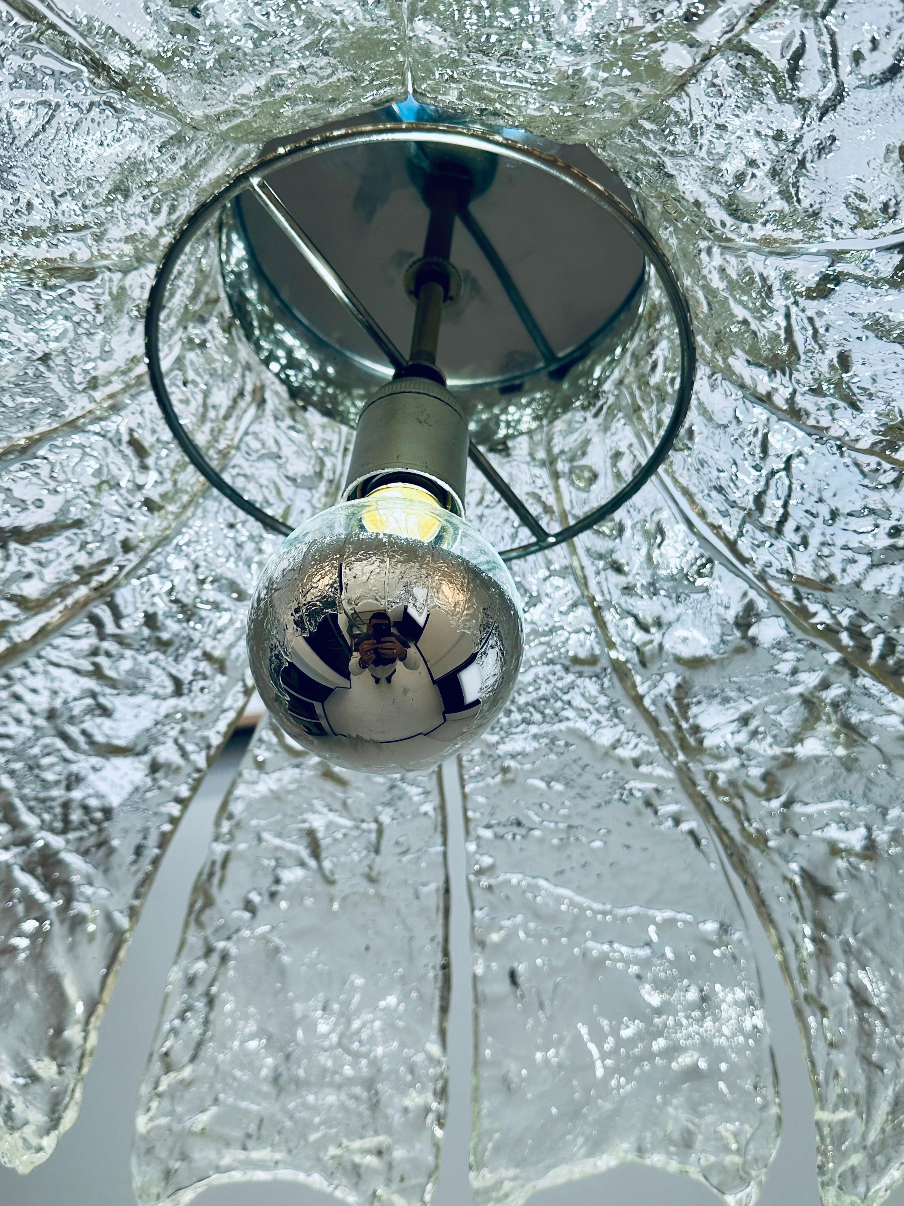 Lampe à suspension italienne de Murano des années 1960, en verre transparent texturé « Forked » Mazzega Carlo Nason  en vente 1