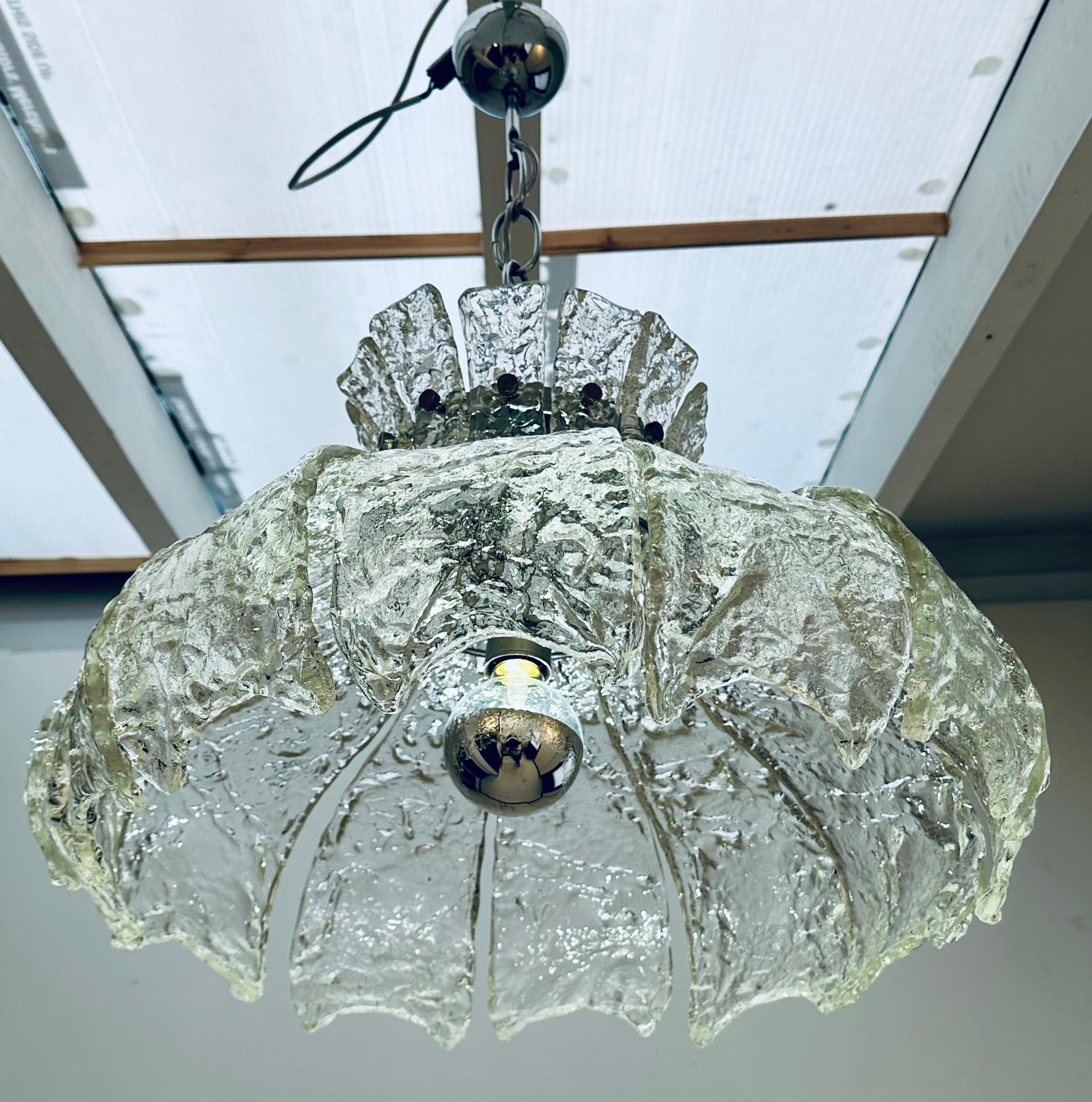 Lampe à suspension italienne de Murano des années 1960, en verre transparent texturé « Forked » Mazzega Carlo Nason  en vente 2
