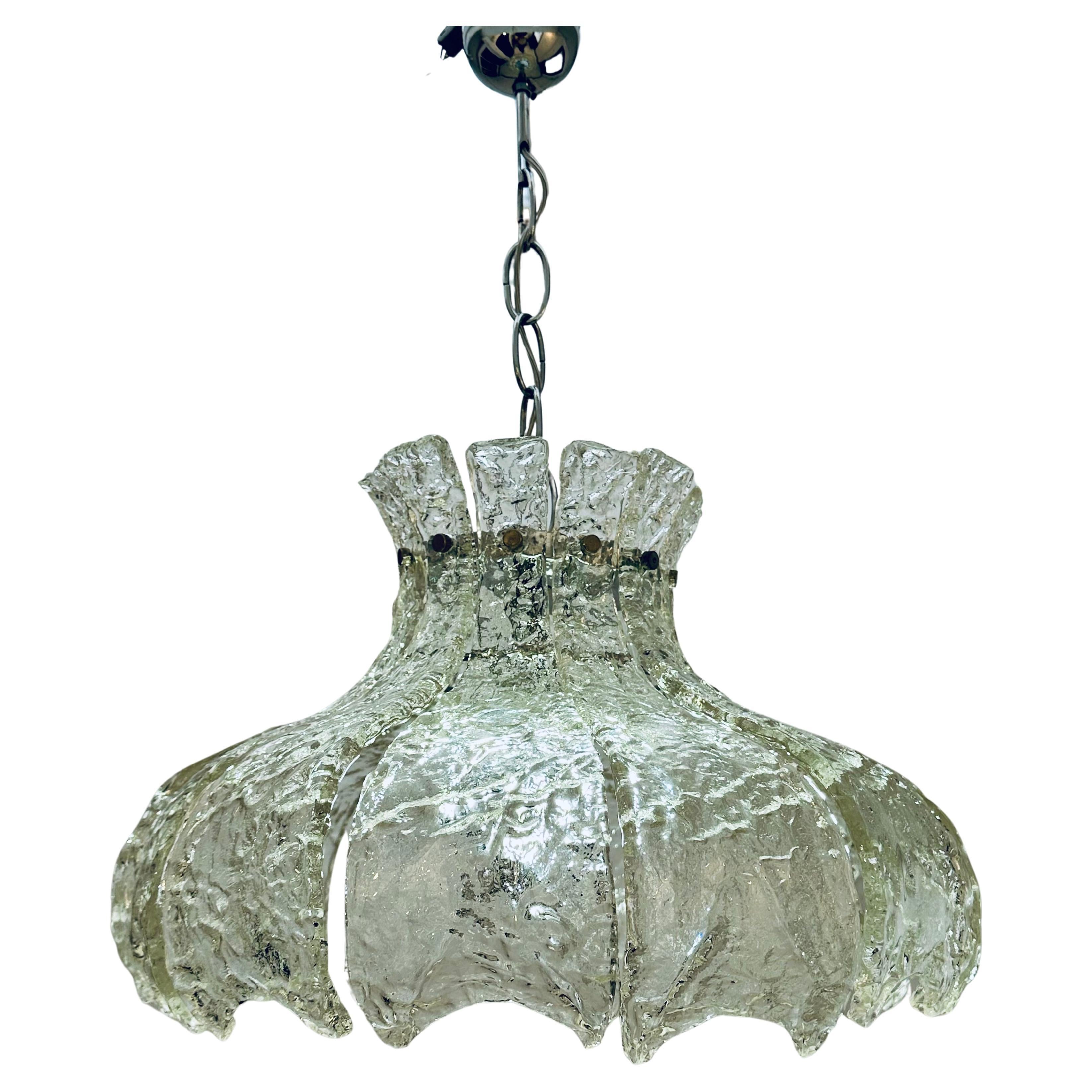 Lampe à suspension italienne de Murano des années 1960, en verre transparent texturé « Forked » Mazzega Carlo Nason 