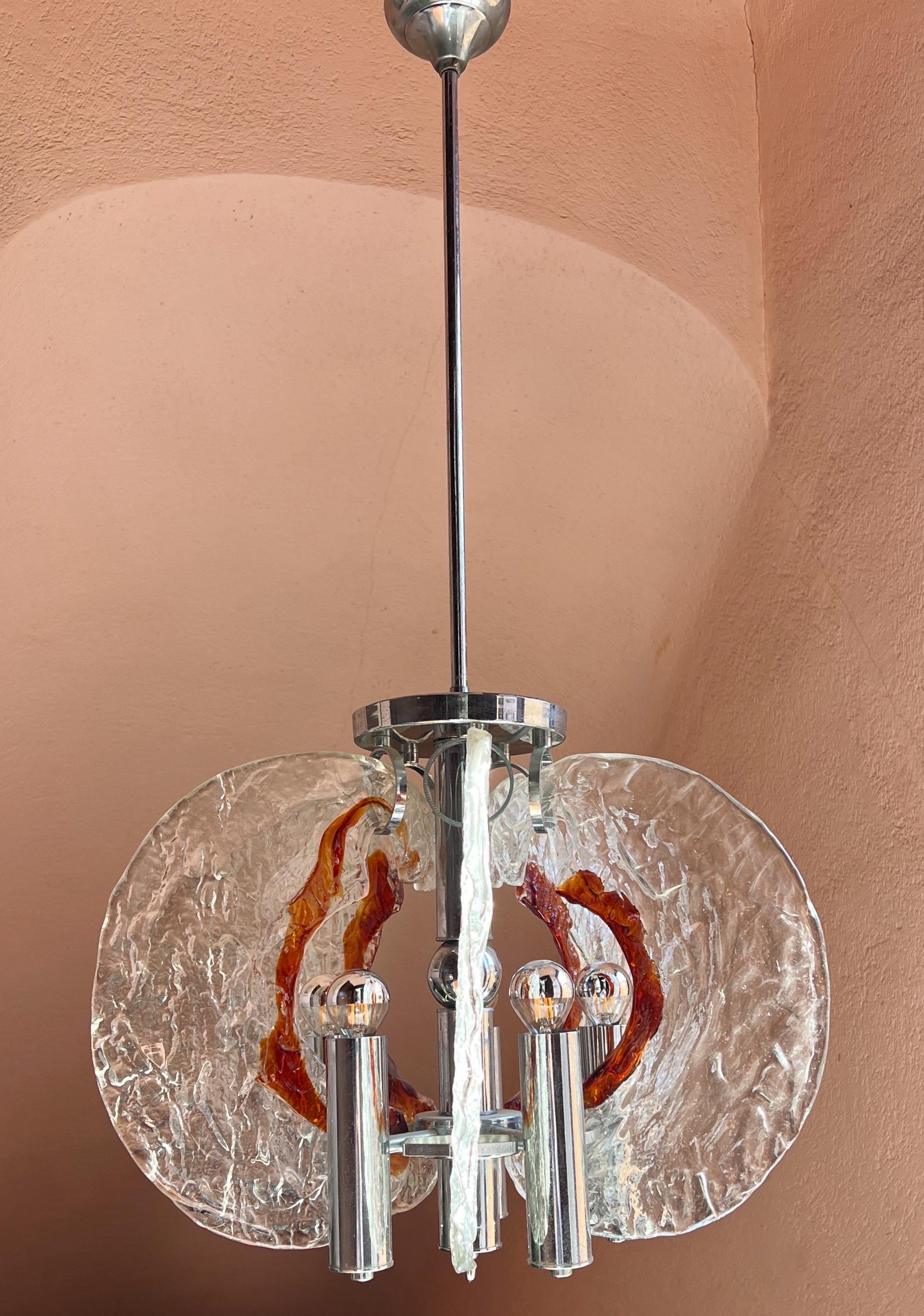 Lámpara colgante italiana de cristal de Murano y cromo de los años 60, por Carlo Nason para Mazzega en venta 8