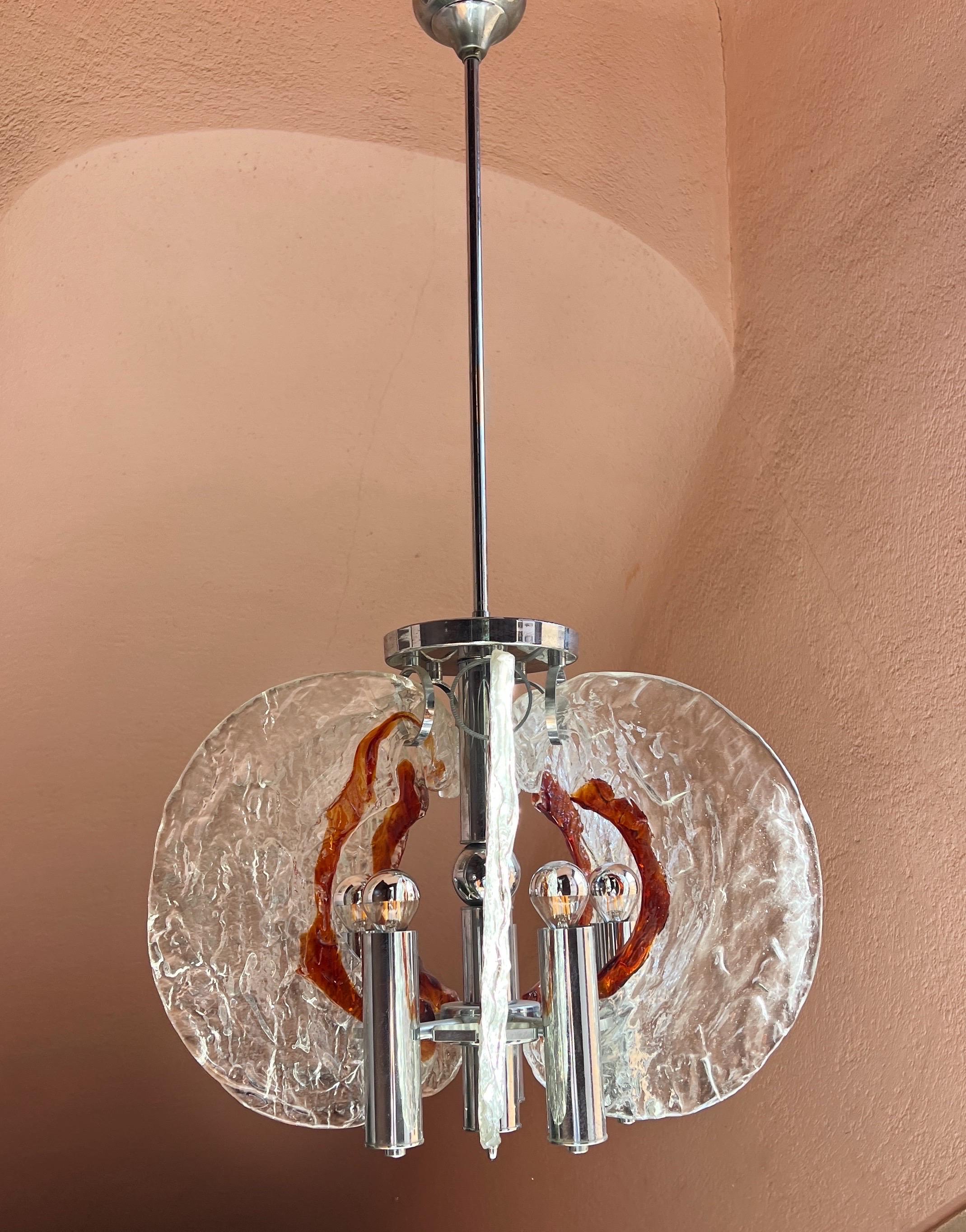 Lámpara colgante italiana de cristal de Murano y cromo de los años 60, por Carlo Nason para Mazzega en venta 10