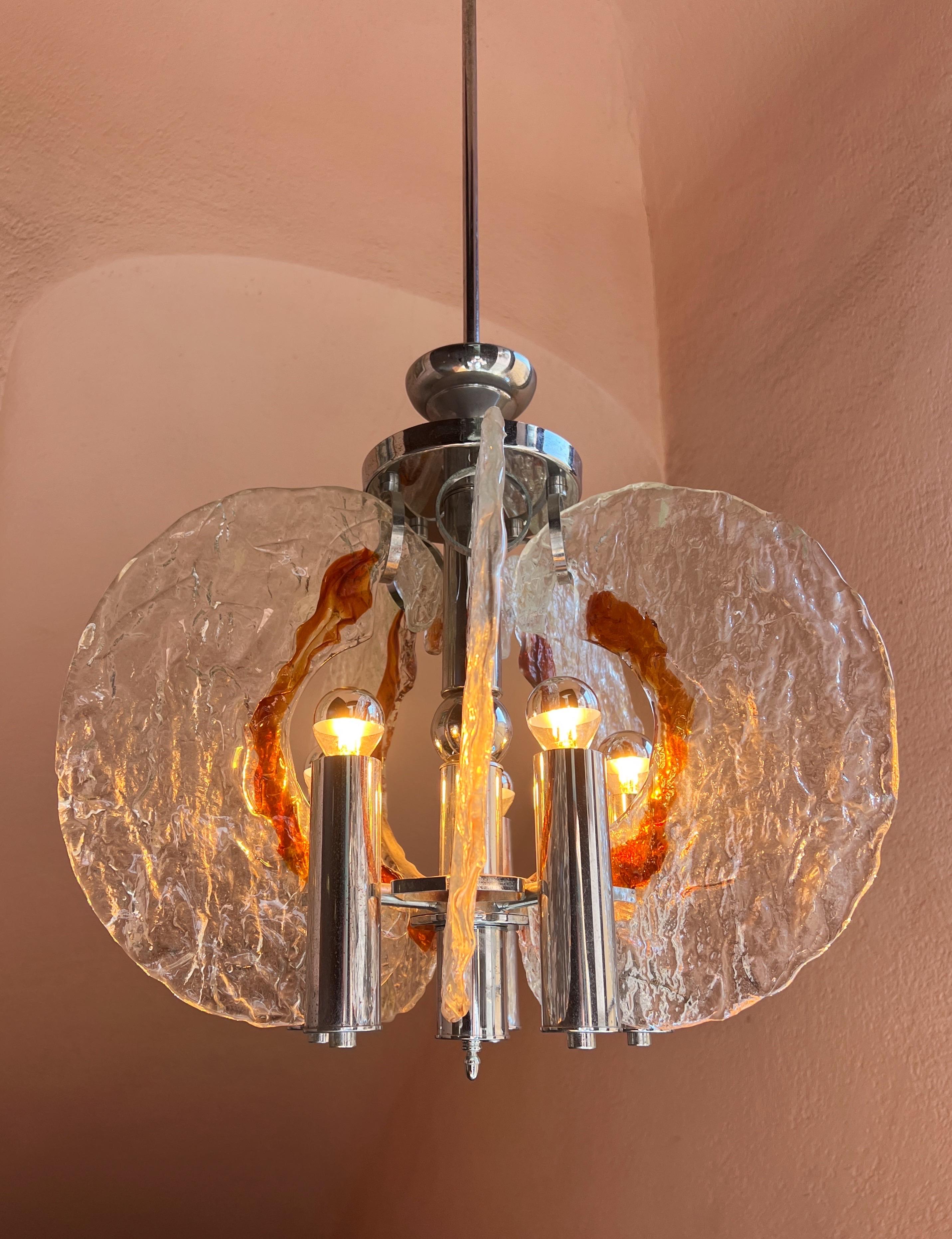 Lámpara colgante italiana de cristal de Murano y cromo de los años 60, por Carlo Nason para Mazzega en venta 11